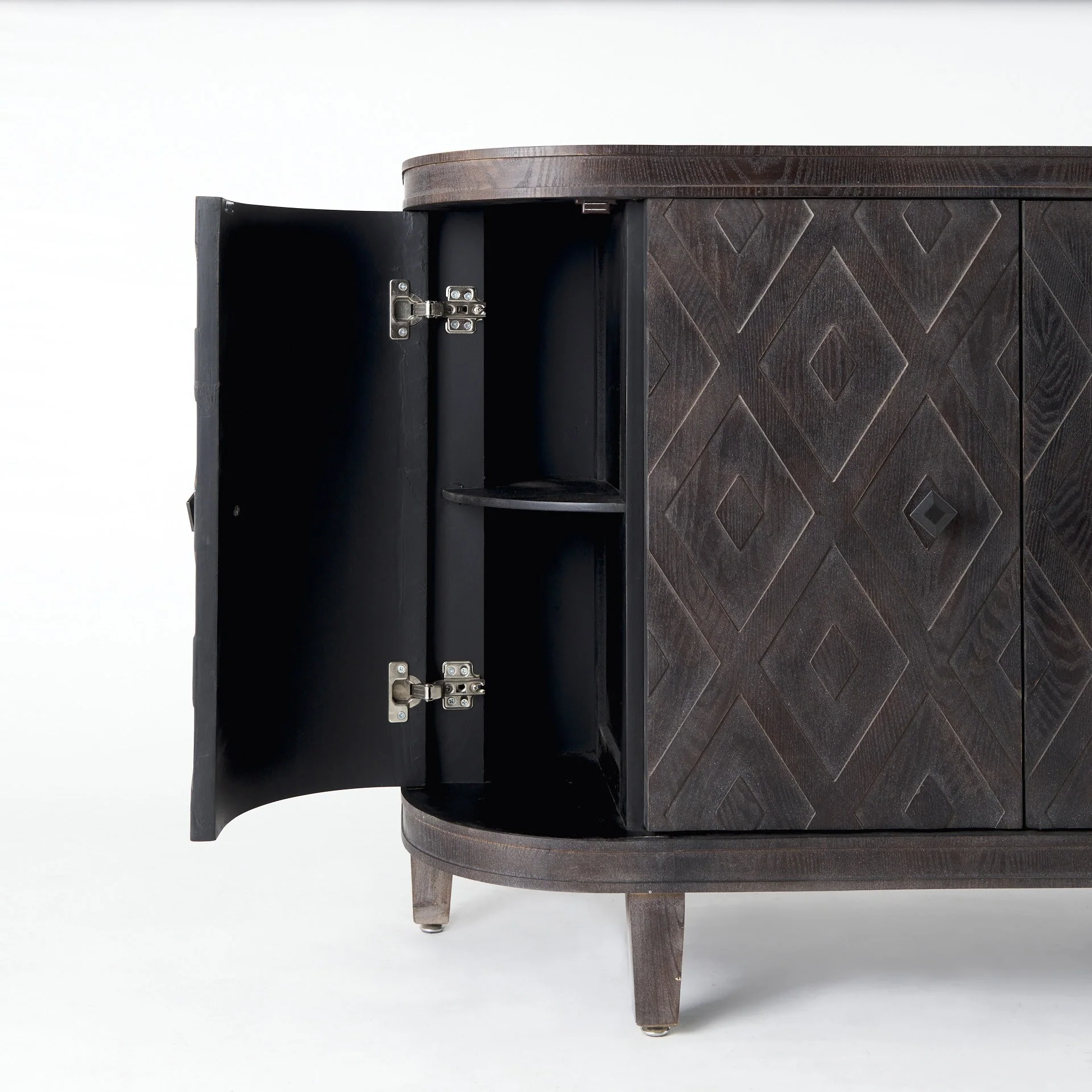 Curved Dark Brown Diamond Pattern Four Door Cabinet By Homeroots - Image 8