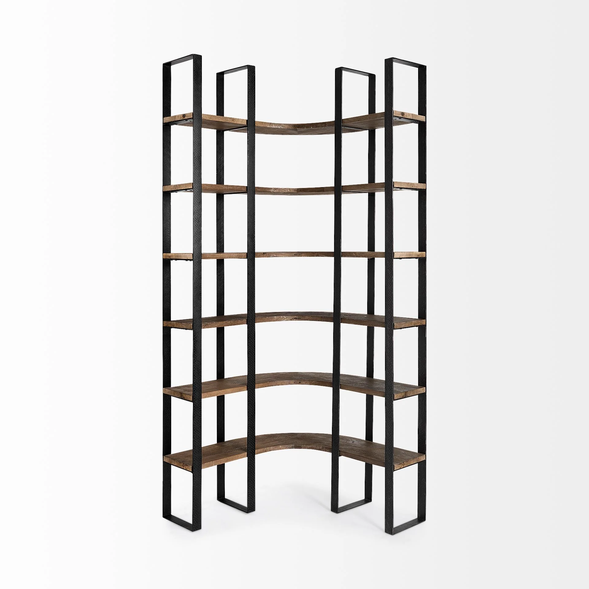 Curved Dark Brown Wood And Black Iron 6 Shelving Unit By Homeroots - Image 2