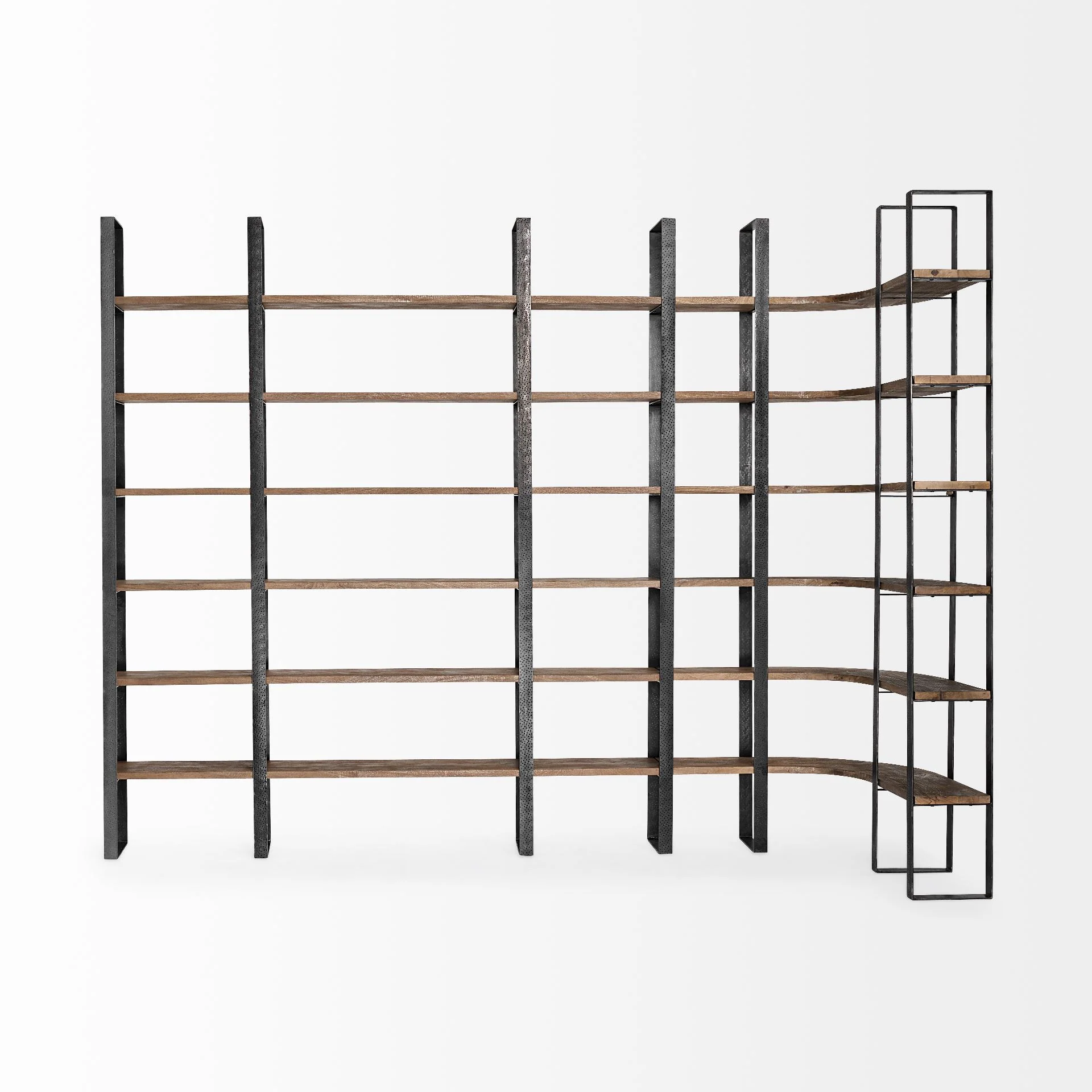 Curved Dark Brown Wood And Black Iron 6 Shelving Unit By Homeroots - Image 5