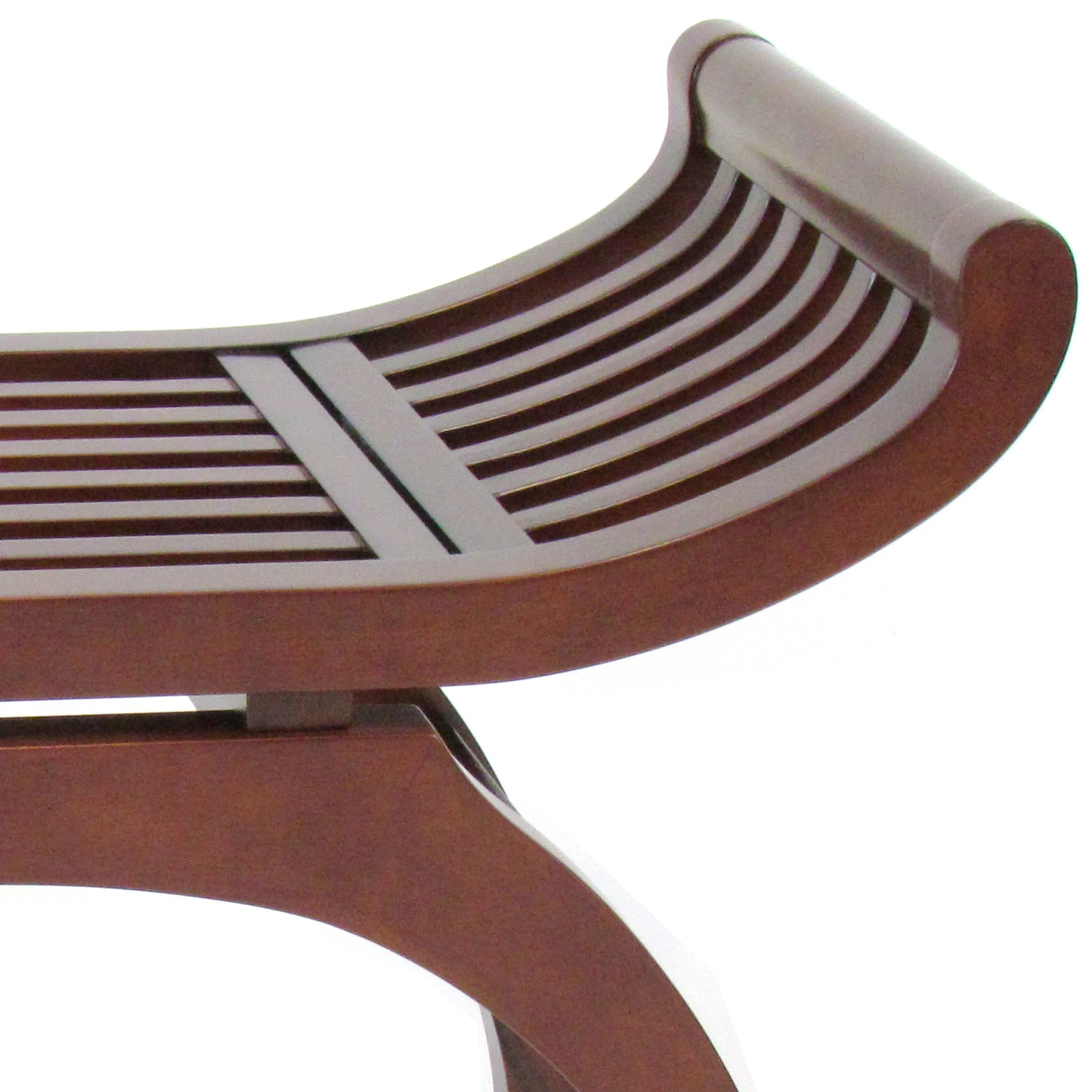 Curved Design Mission Style Stool With Slatted Seating, Brown By Benzara - Image 4