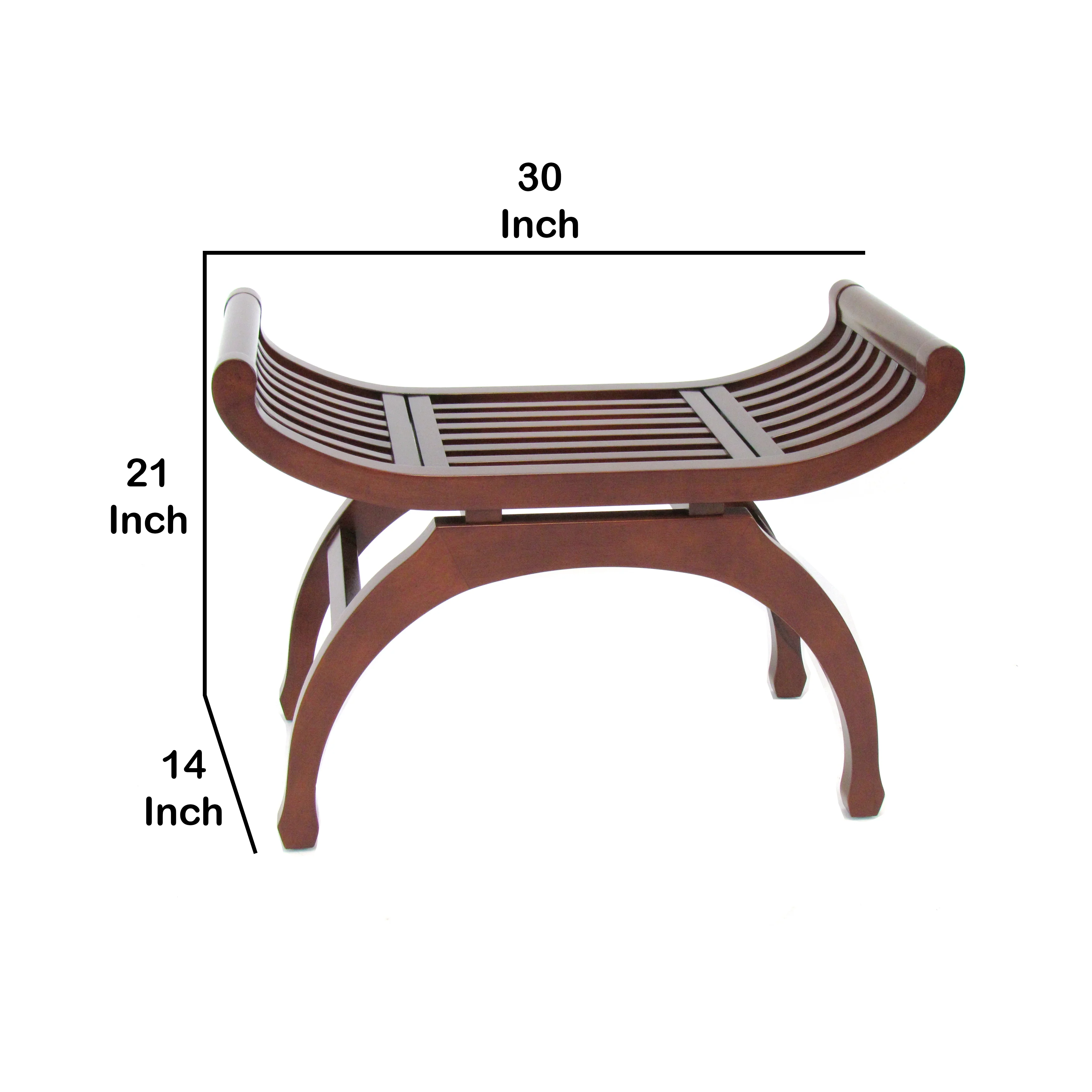 Curved Design Mission Style Stool With Slatted Seating, Brown By Benzara - Image 5
