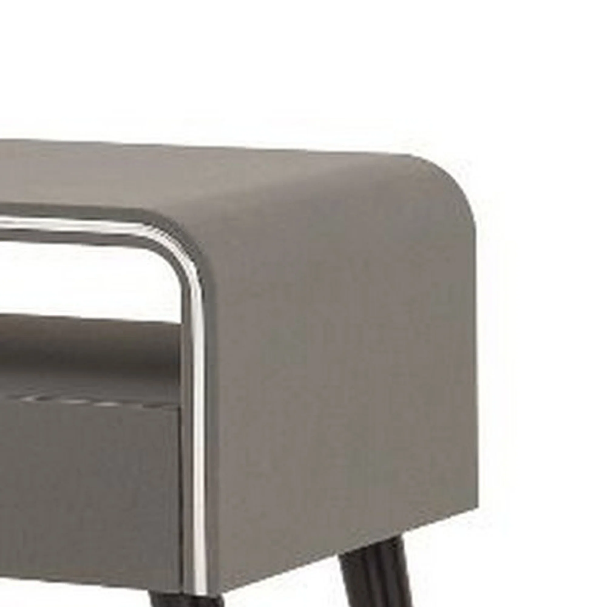 Curved Edge 1 Drawer Nightstand With Chrome Trim Gray And Brown By Benzara - Image 4