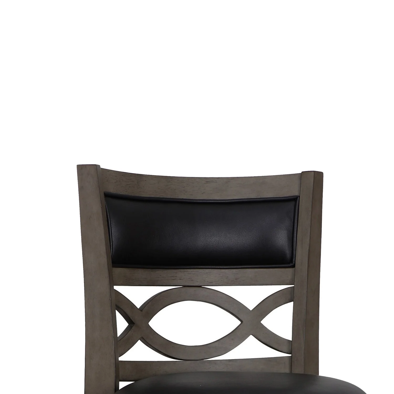 Curved Lattice Back Swivel Barstool With Leatherette Seat, Gray And Black By Benzara - Image 2