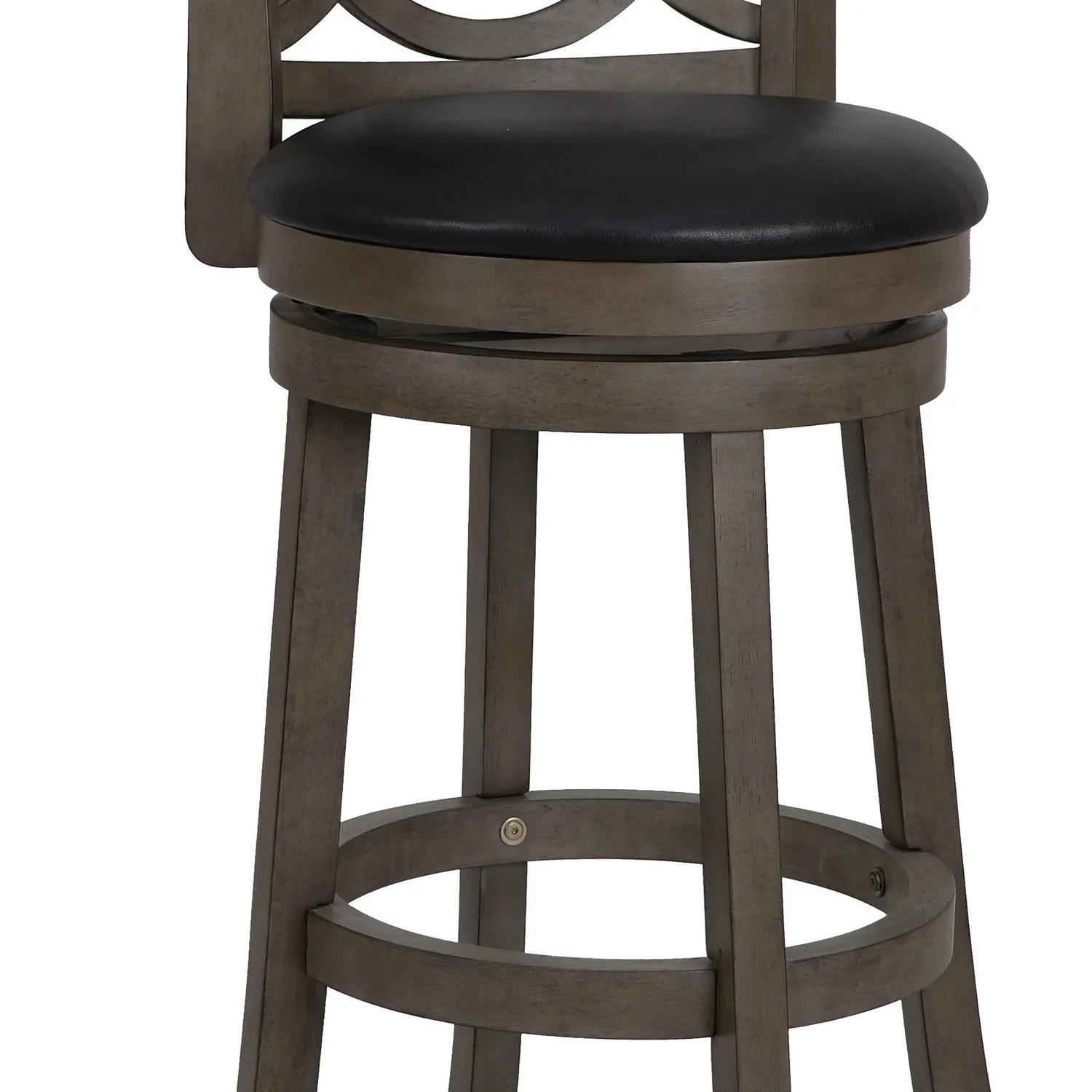 Curved Lattice Back Swivel Barstool With Leatherette Seat, Gray And Black By Benzara - Image 3