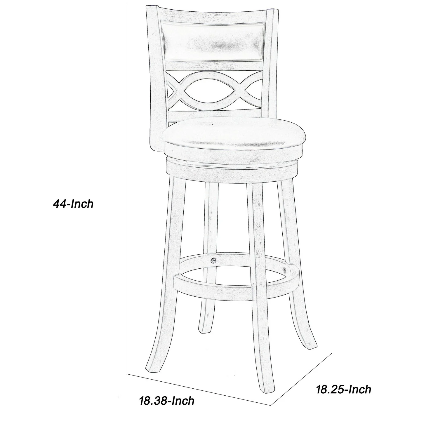 Curved Lattice Back Swivel Barstool With Leatherette Seat, Gray And Black By Benzara - Image 5
