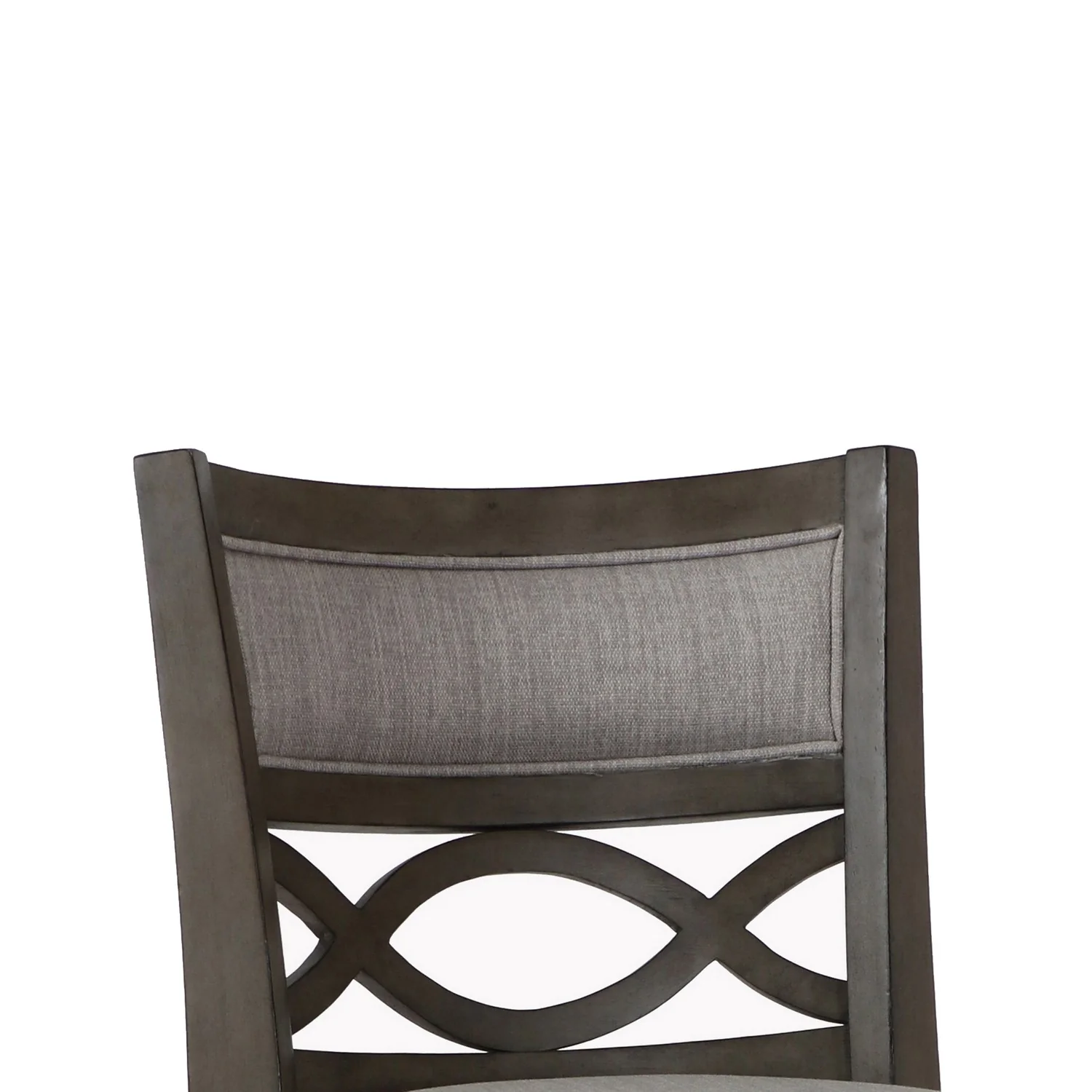 Curved Lattice Back Swivel Counter Stool With Fabric Seat, Antique Gray By Benzara - Image 2