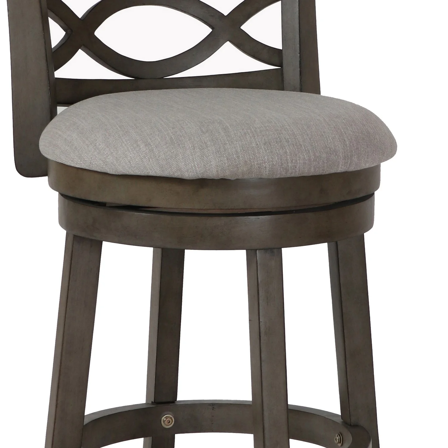 Curved Lattice Back Swivel Counter Stool With Fabric Seat, Antique Gray By Benzara - Image 3