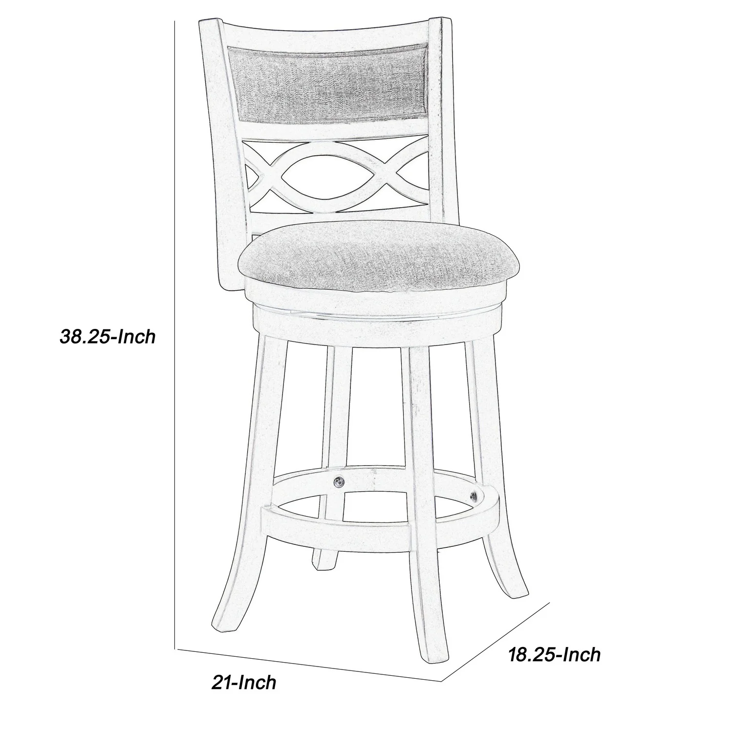 Curved Lattice Back Swivel Counter Stool With Fabric Seat, Antique Gray By Benzara - Image 5