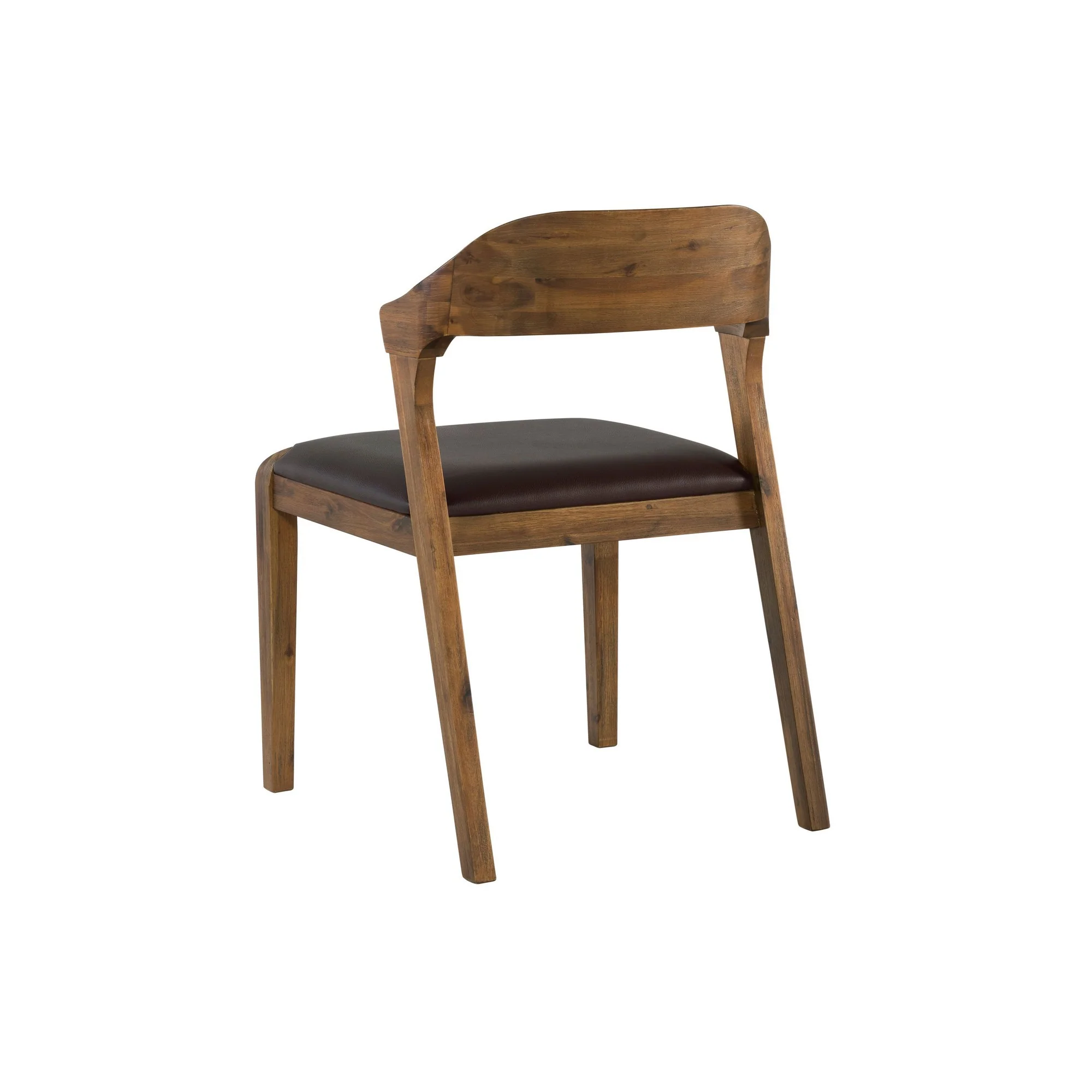 Curved Panel Back Dining Chair with Leatherette Seat, Brown By Benzara - Image 2