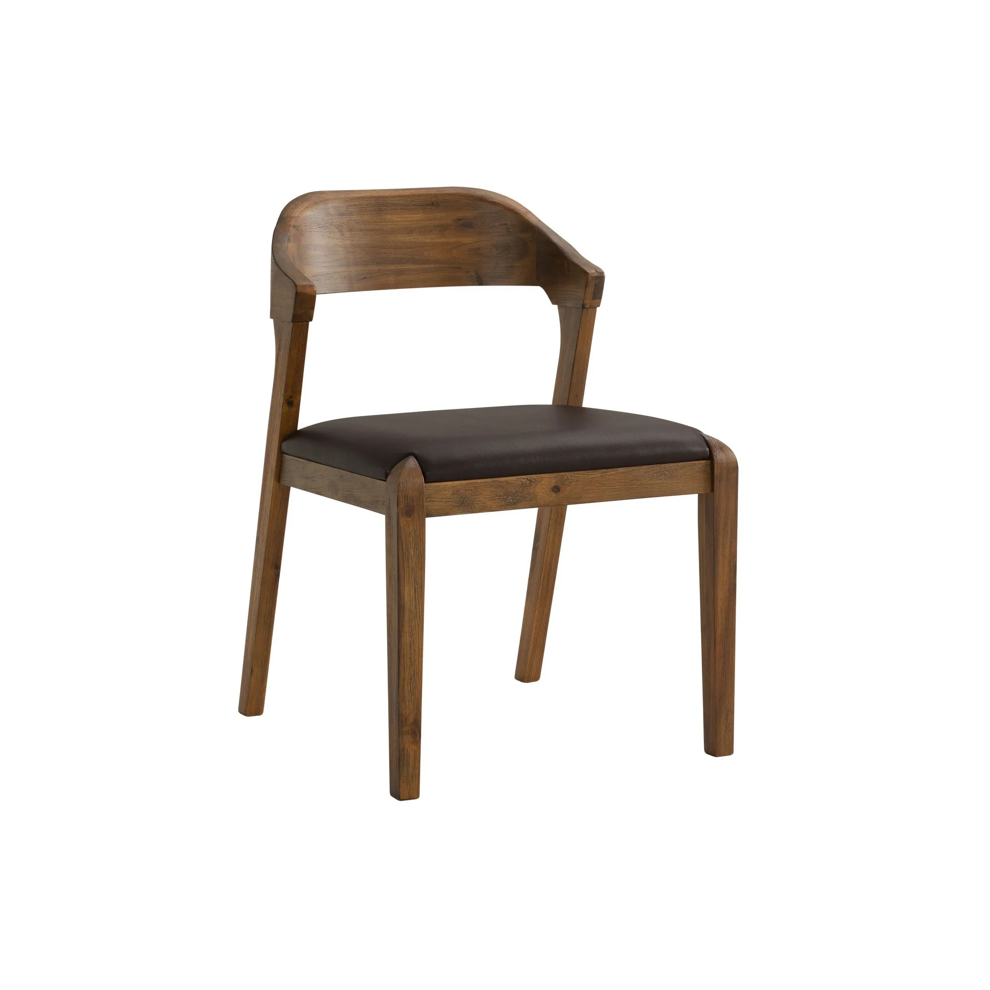 Curved Panel Back Dining Chair with Leatherette Seat, Brown By Benzara - Image 3