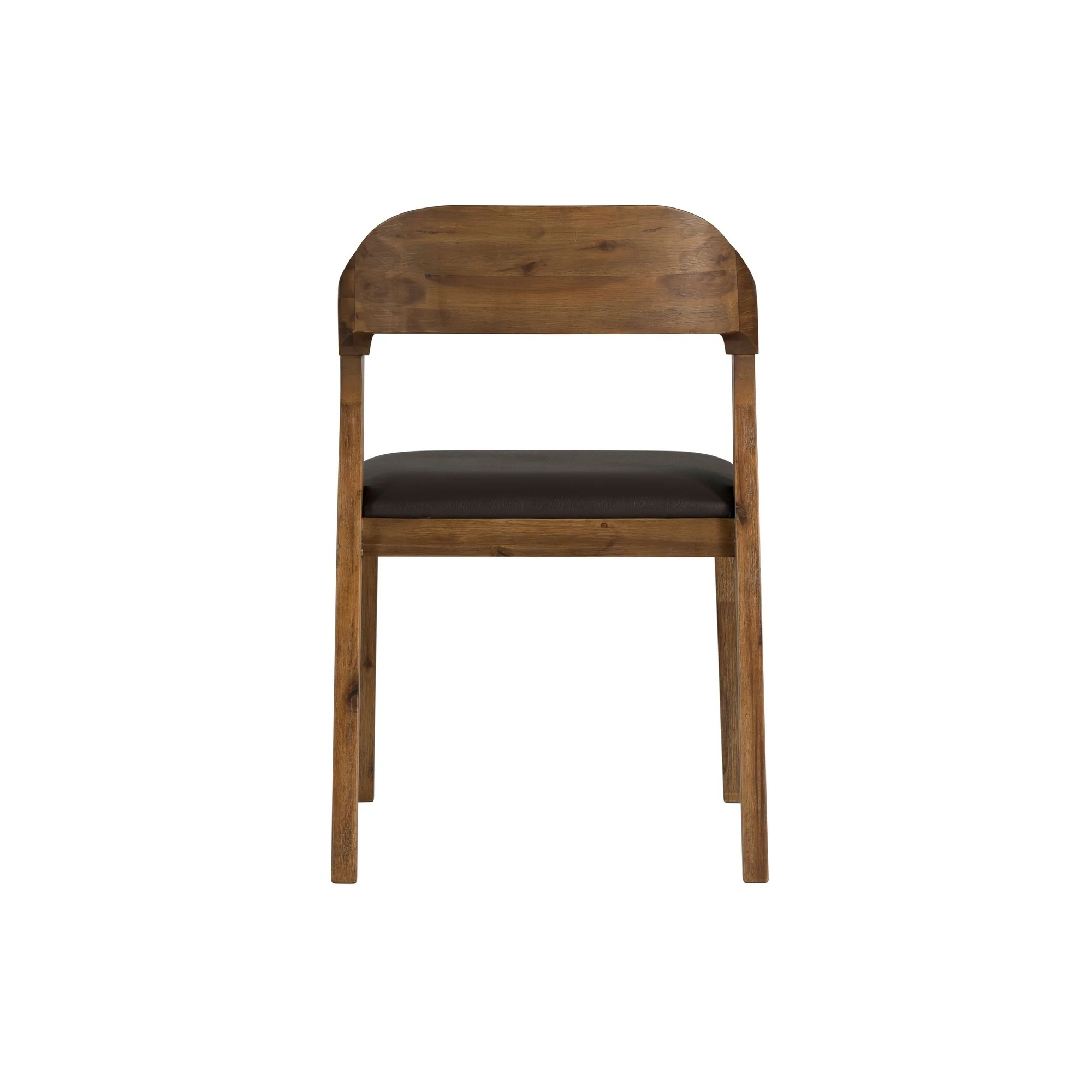 Curved Panel Back Dining Chair with Leatherette Seat, Brown By Benzara - Image 4