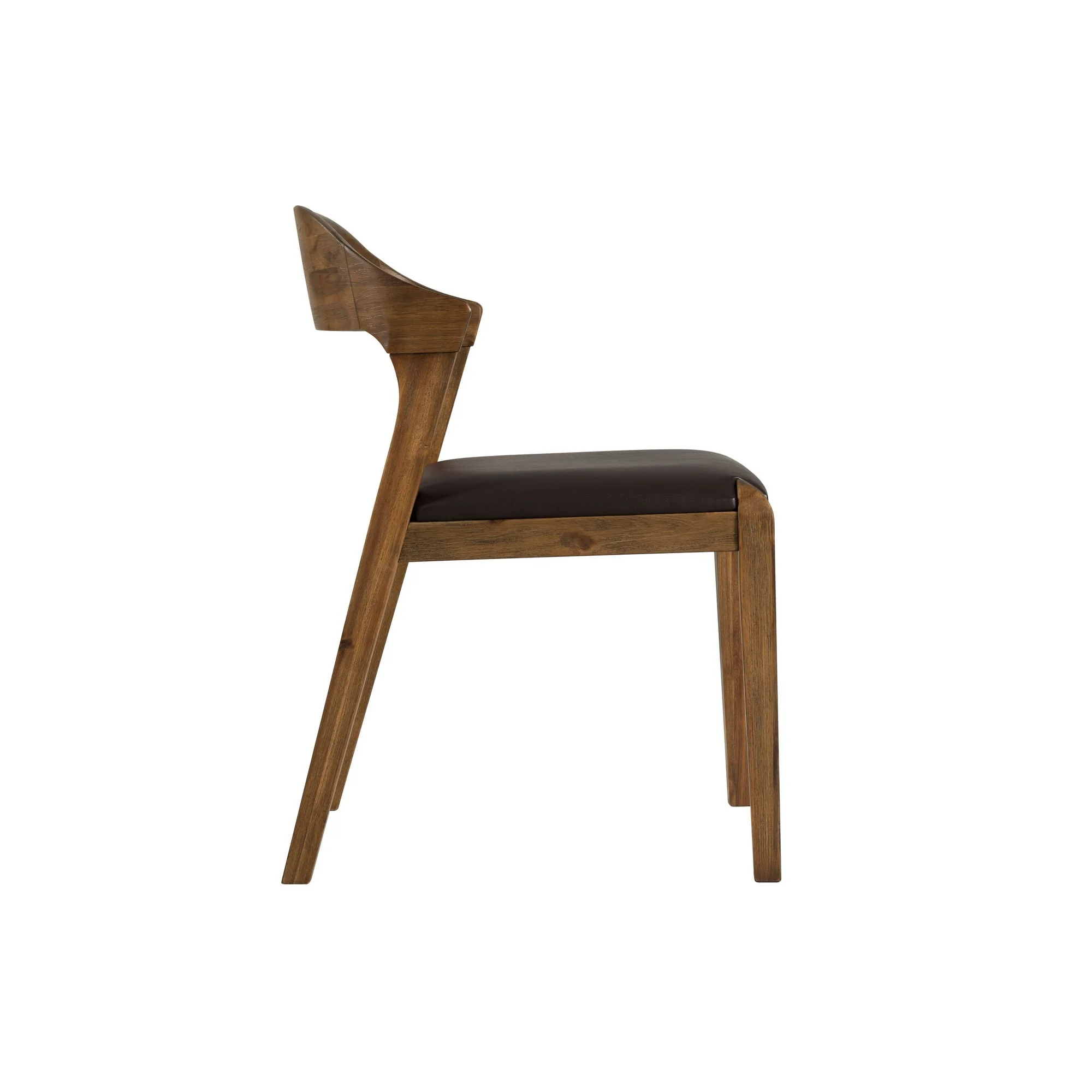 Curved Panel Back Dining Chair with Leatherette Seat, Brown By Benzara - Image 5
