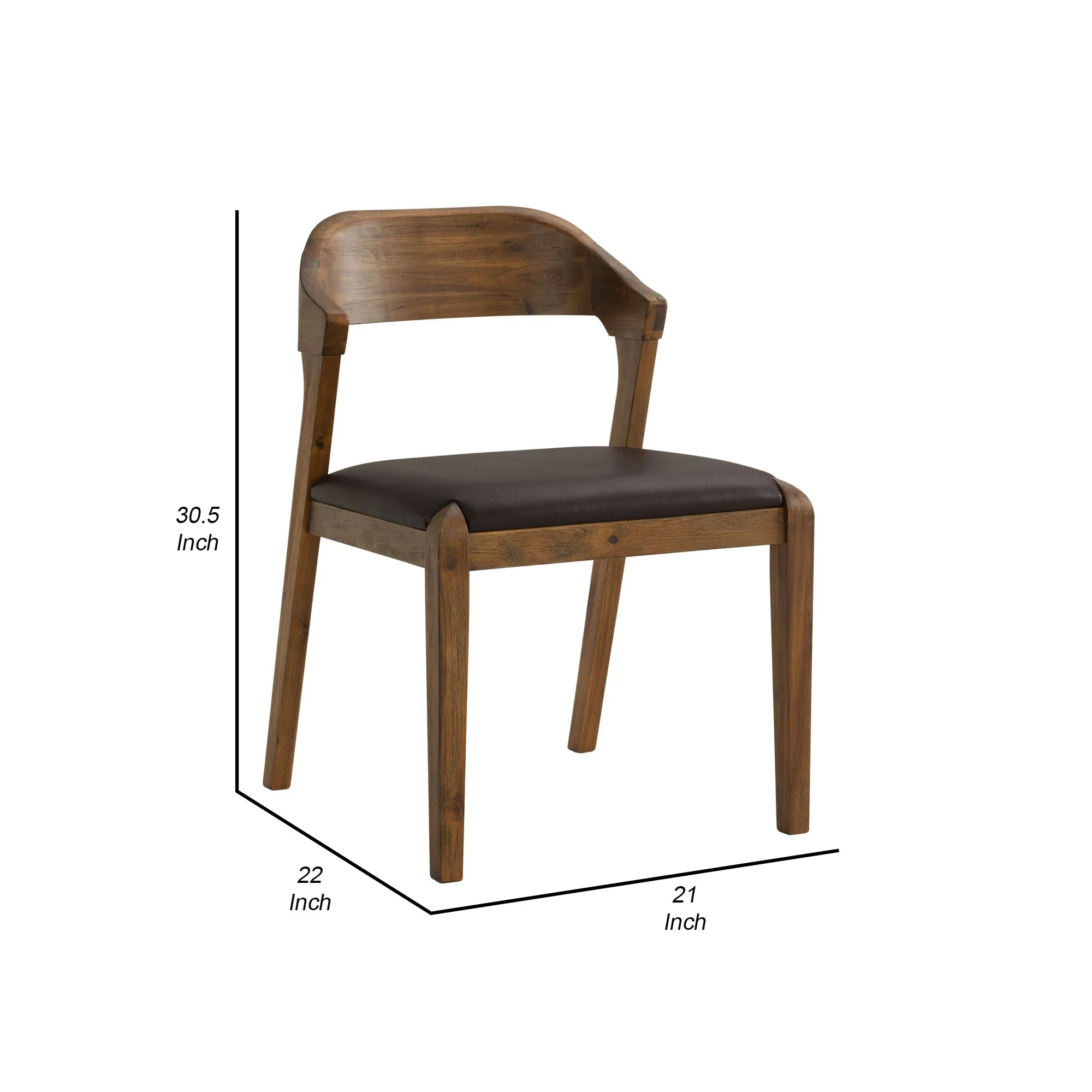 Curved Panel Back Dining Chair with Leatherette Seat, Brown By Benzara - Image 6