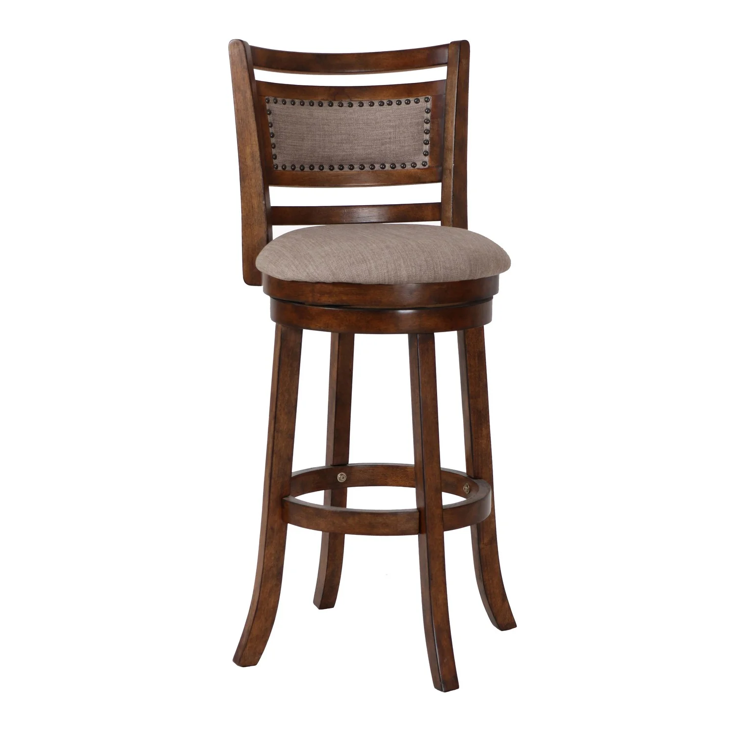 Curved Swivel Barstool with Fabric Padded Seating, Brown and Beige By Benzara - Image 2