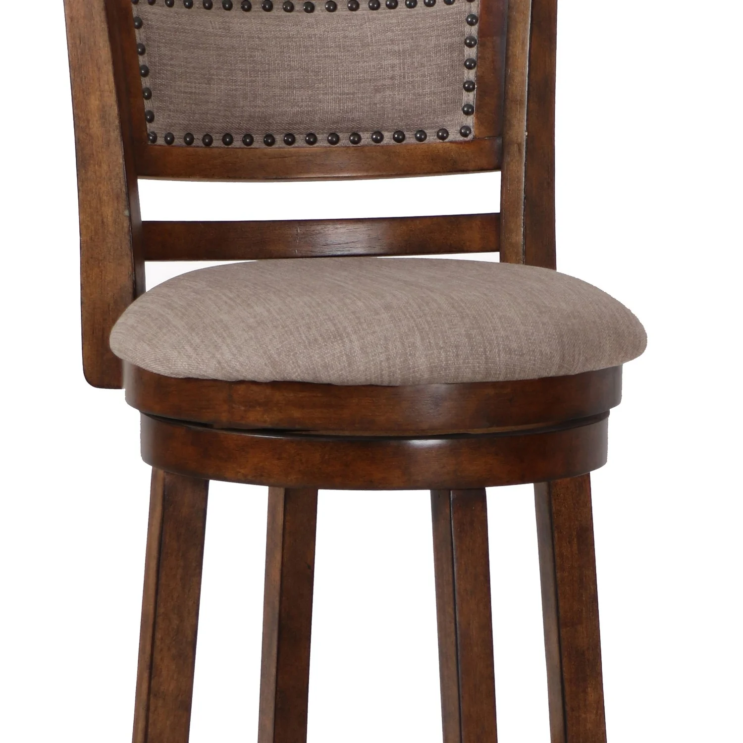 Curved Swivel Barstool with Fabric Padded Seating, Brown and Beige By Benzara - Image 4