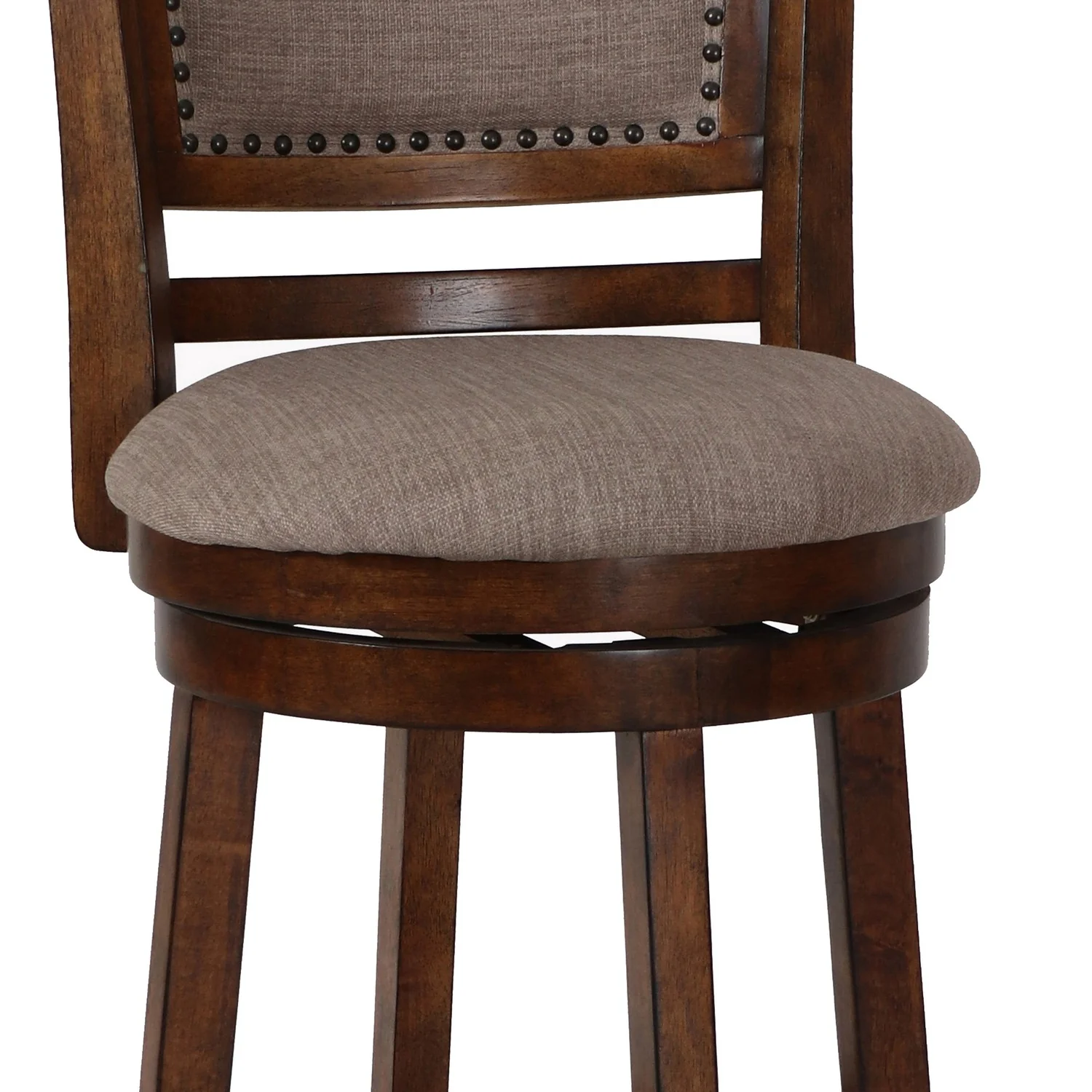 Curved Swivel Counter Stool with Fabric Padded Seating, Brown and Beige By Benzara - Image 3