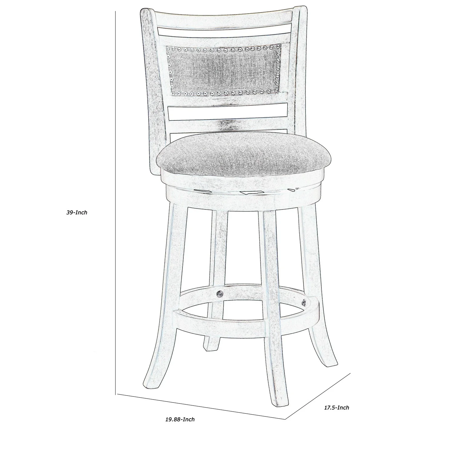 Curved Swivel Counter Stool with Fabric Padded Seating, Brown and Beige By Benzara - Image 5