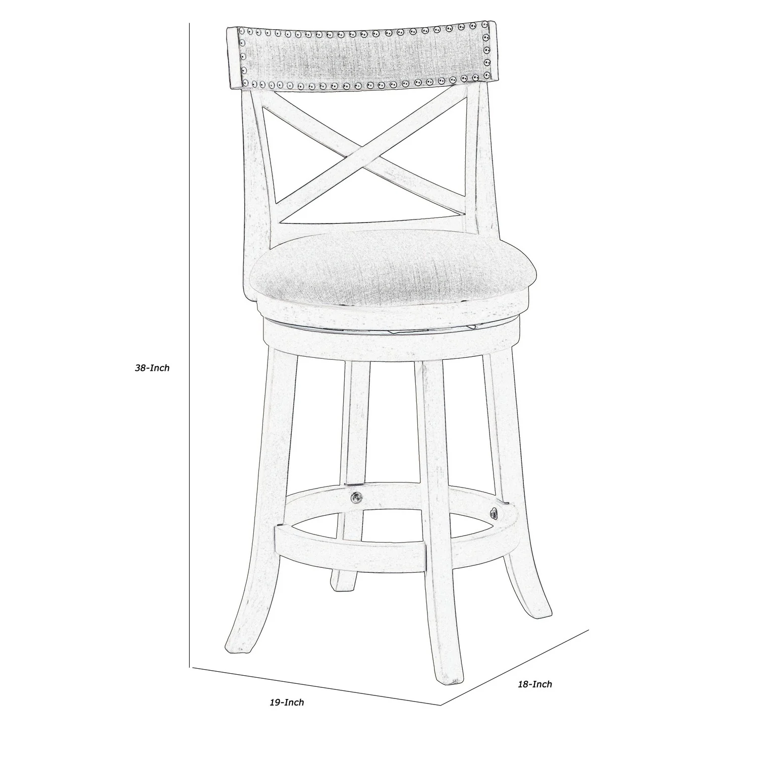 Curved X Shaped Back Swivel Counter Stool With Fabric Padded Seating, White By Benzara - Image 5