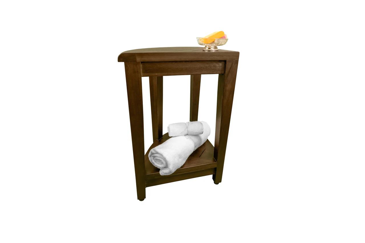 Curvilinear Dark Brown Teak 18" Corner Shower Bench With Shelf By Homeroots - 383307 - Image 4