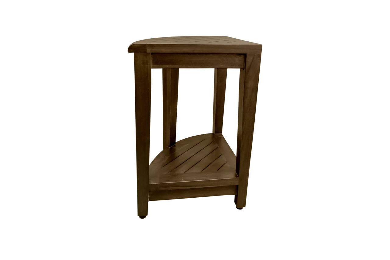 Curvilinear Dark Brown Teak 18" Corner Shower Bench With Shelf By Homeroots - 383307 - Image 6