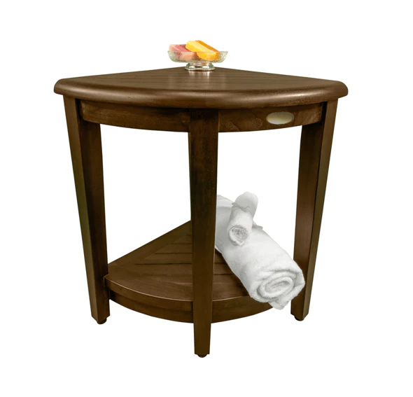 Curvilinear Dark Brown Teak 18" Corner Shower Bench With Shelf By Homeroots - 383307 - Image 7