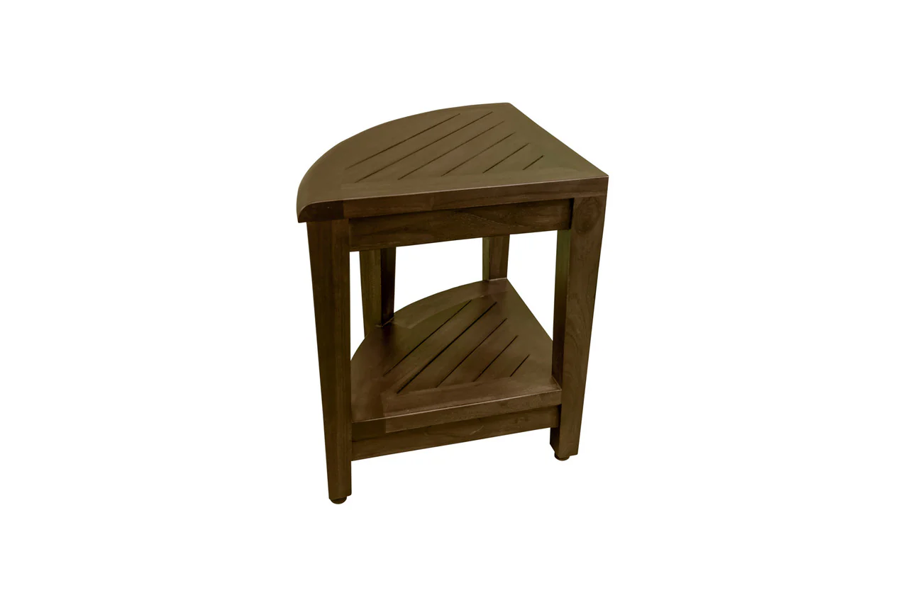 Curvilinear Dark Brown Teak 18" Corner Shower Bench With Shelf By Homeroots - 383308 - Image 5