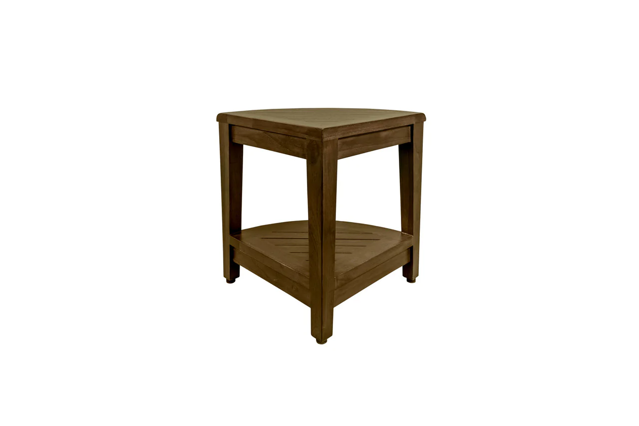 Curvilinear Dark Brown Teak 18" Corner Shower Bench With Shelf By Homeroots - 383308 - Image 6