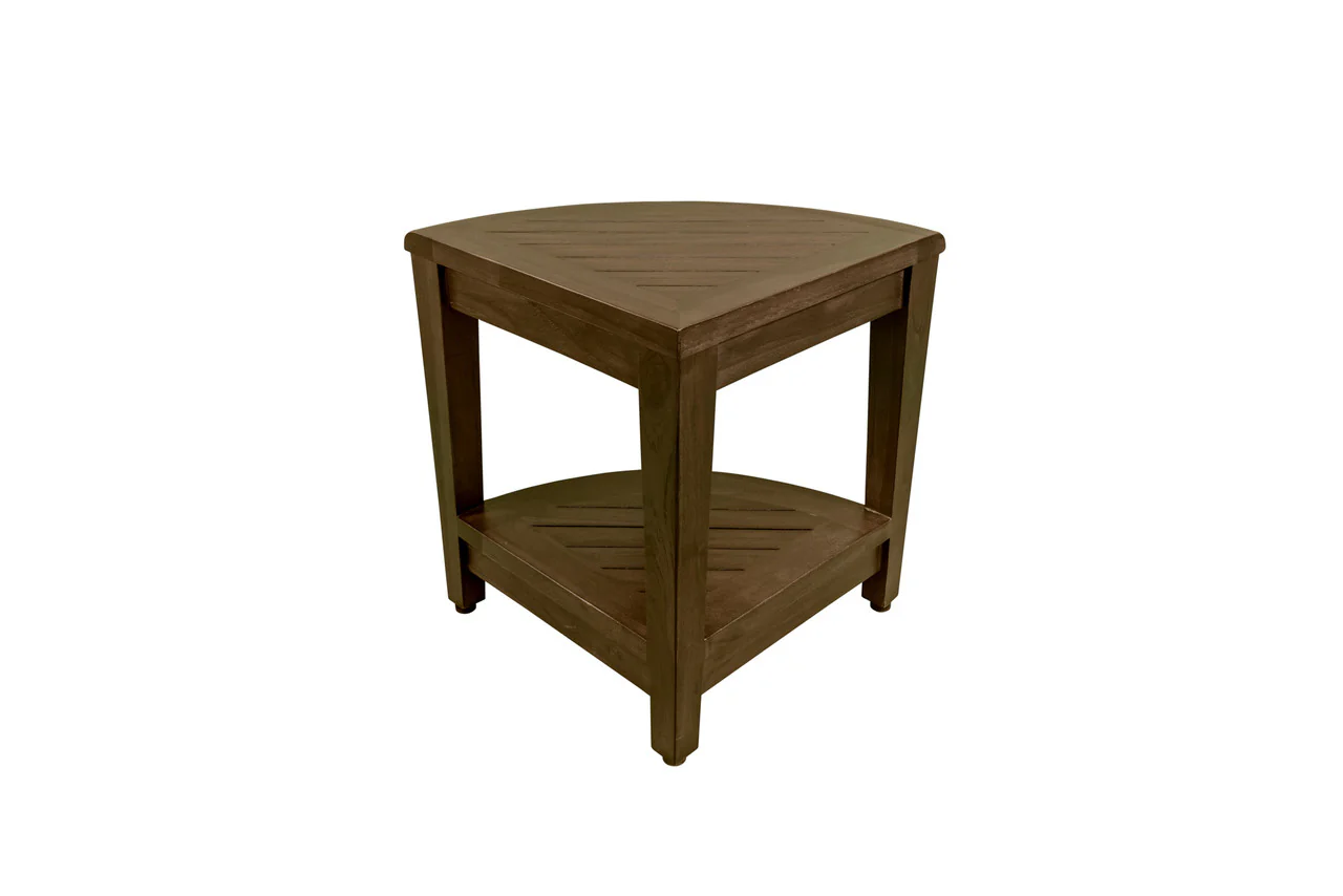 Curvilinear Dark Brown Teak 18" Corner Shower Bench With Shelf By Homeroots - 383308 - Image 7