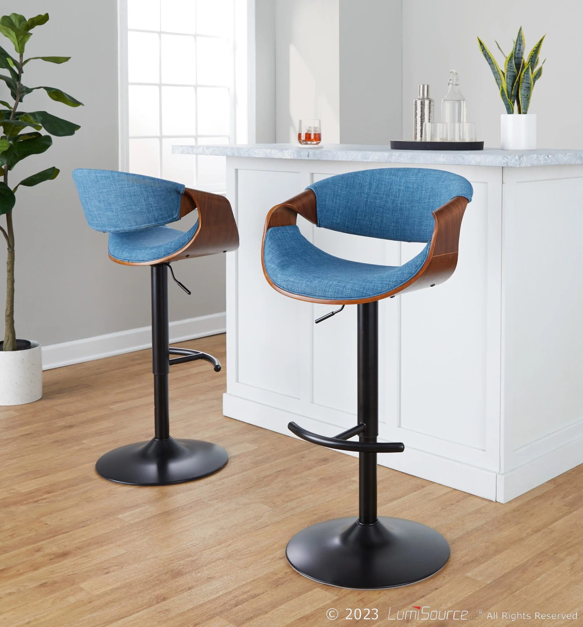 Curvo Adjustable Barstool - Set of 2 By LumiSource - BS-CURVO-RT2 BKWLBU2 - Image 2