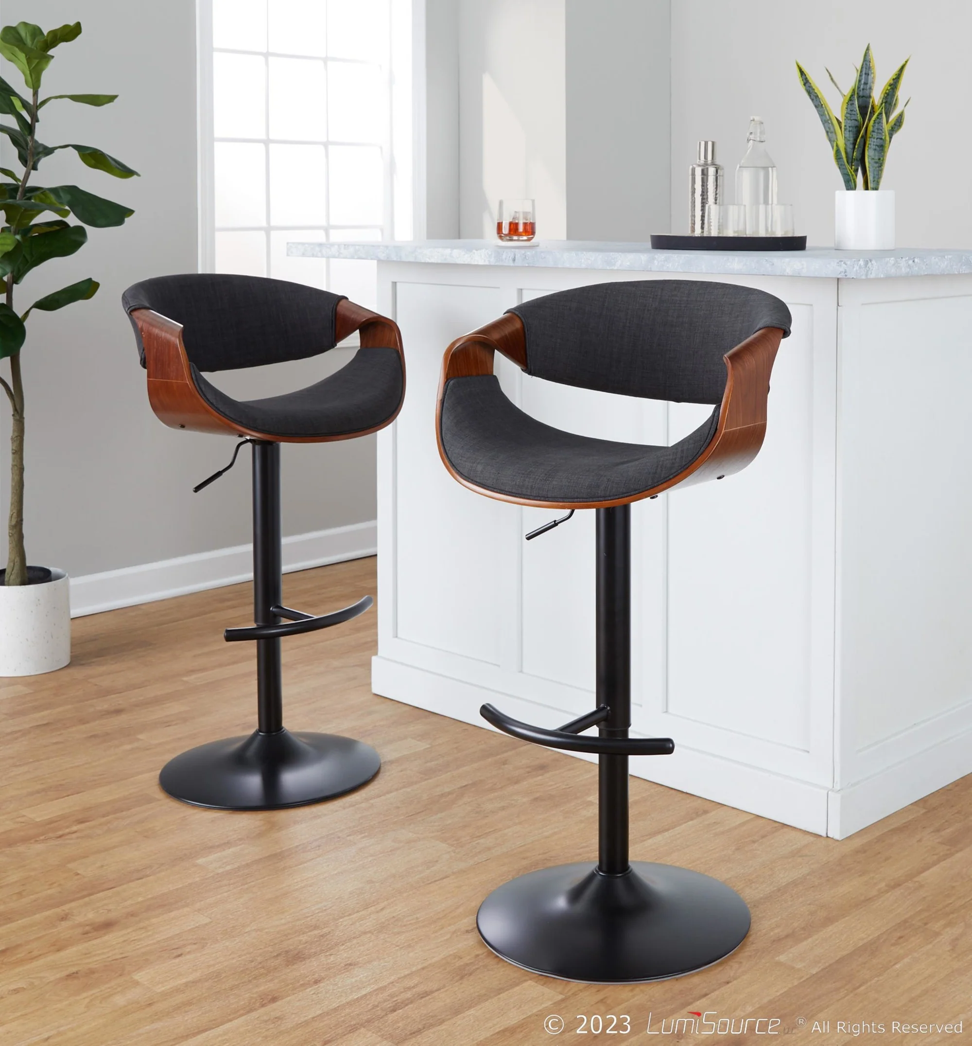 Curvo Adjustable Barstool - Set of 2 By LumiSource - BS-CURVO-RT2 BKWLBU2 - Image 9