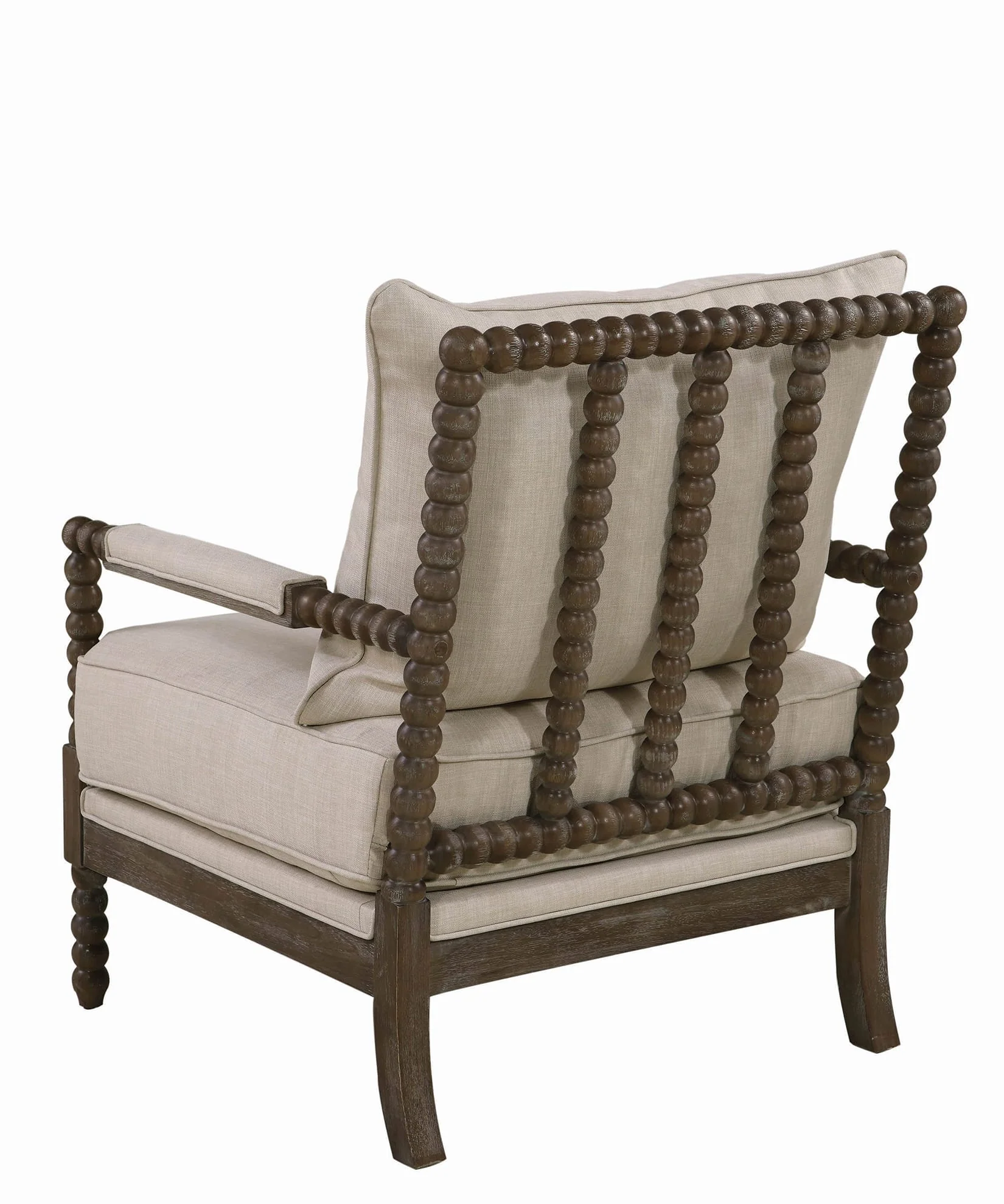 Cushioned Back Fabric Upholstered Spindle Accent Chair, Beige And Brown By Benzara - Image 3
