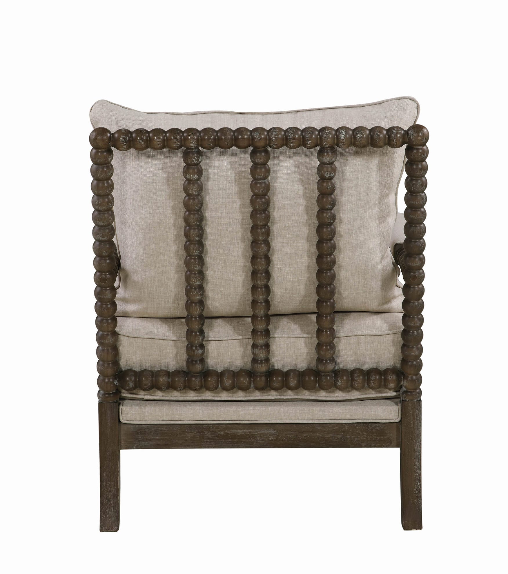 Cushioned Back Fabric Upholstered Spindle Accent Chair, Beige And Brown By Benzara - Image 4