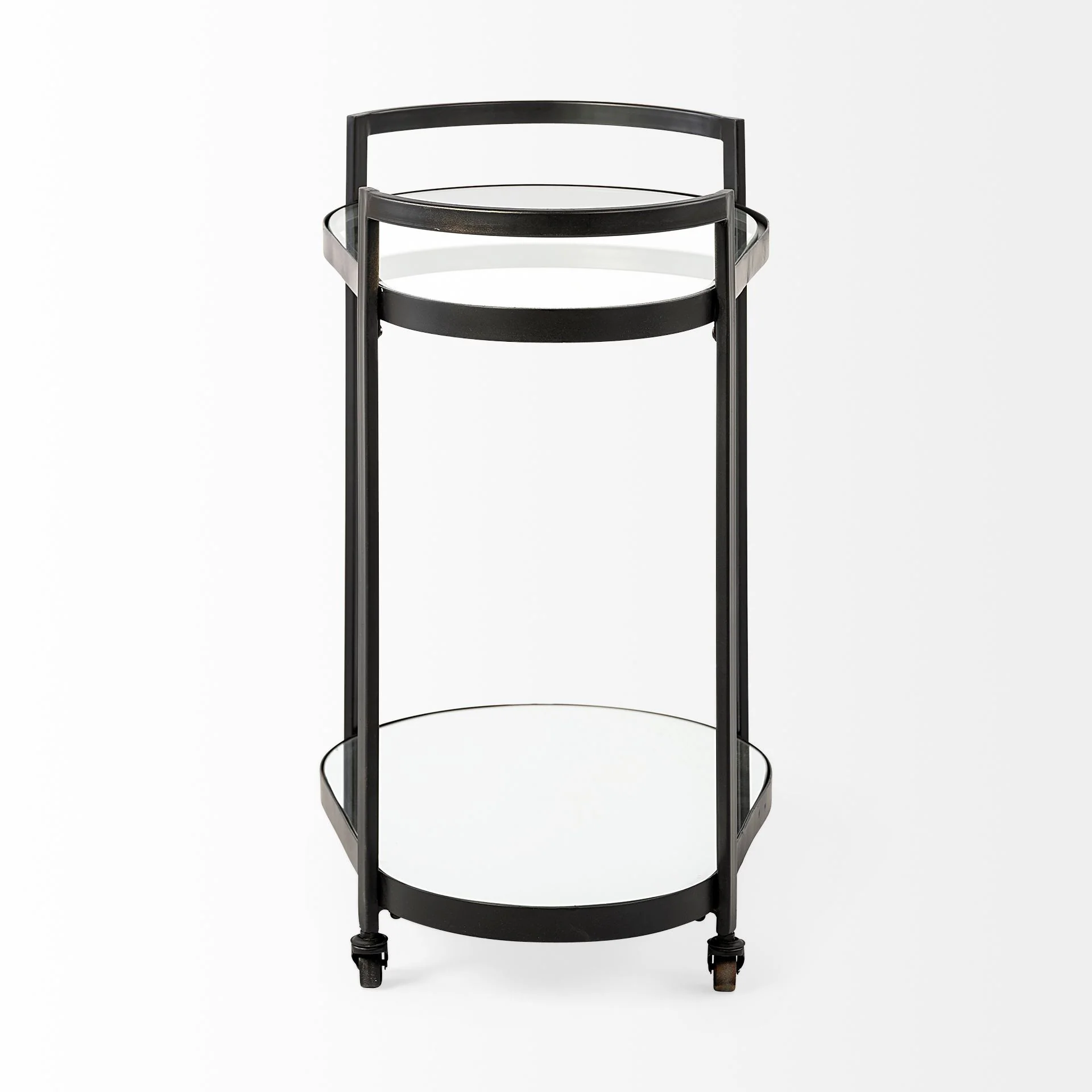 Cyclider Black Metal With Two Mirror Glass Shelves Bar Cart By Homeroots - Image 2