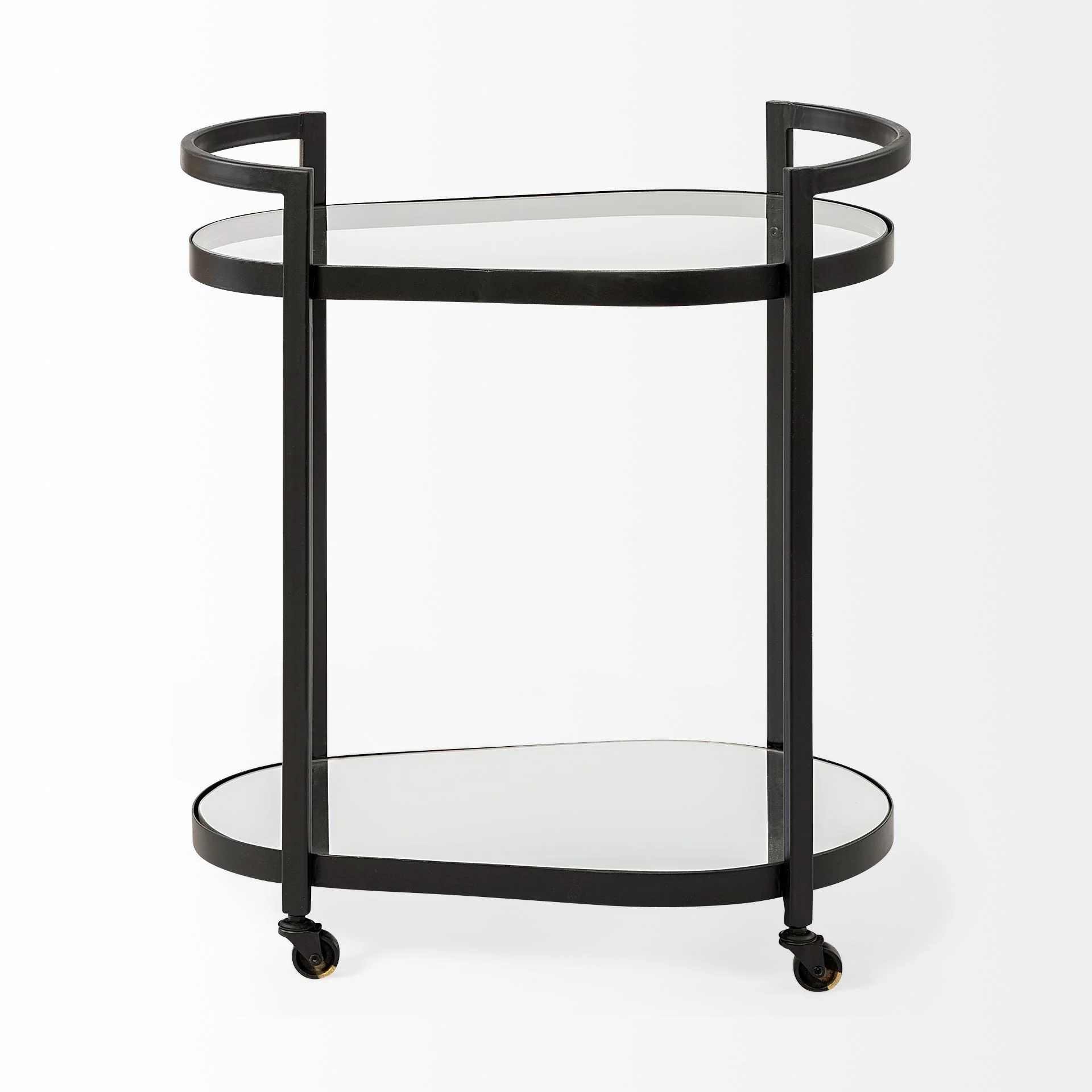Cyclider Black Metal With Two Mirror Glass Shelves Bar Cart By Homeroots - Image 3