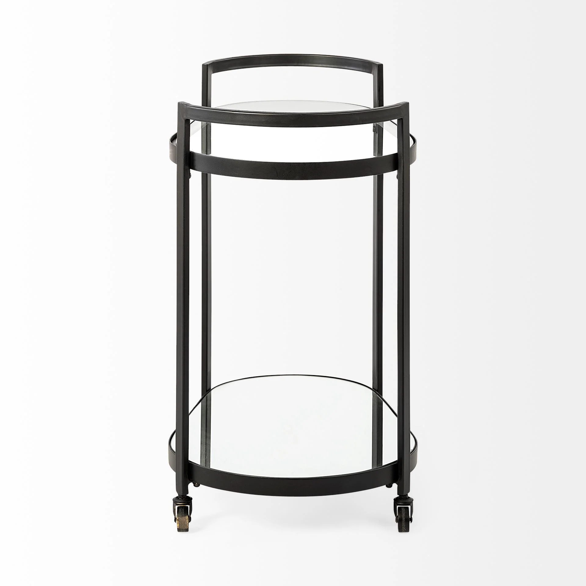 Cyclider Black Metal With Two Mirror Glass Shelves Bar Cart By Homeroots - Image 4