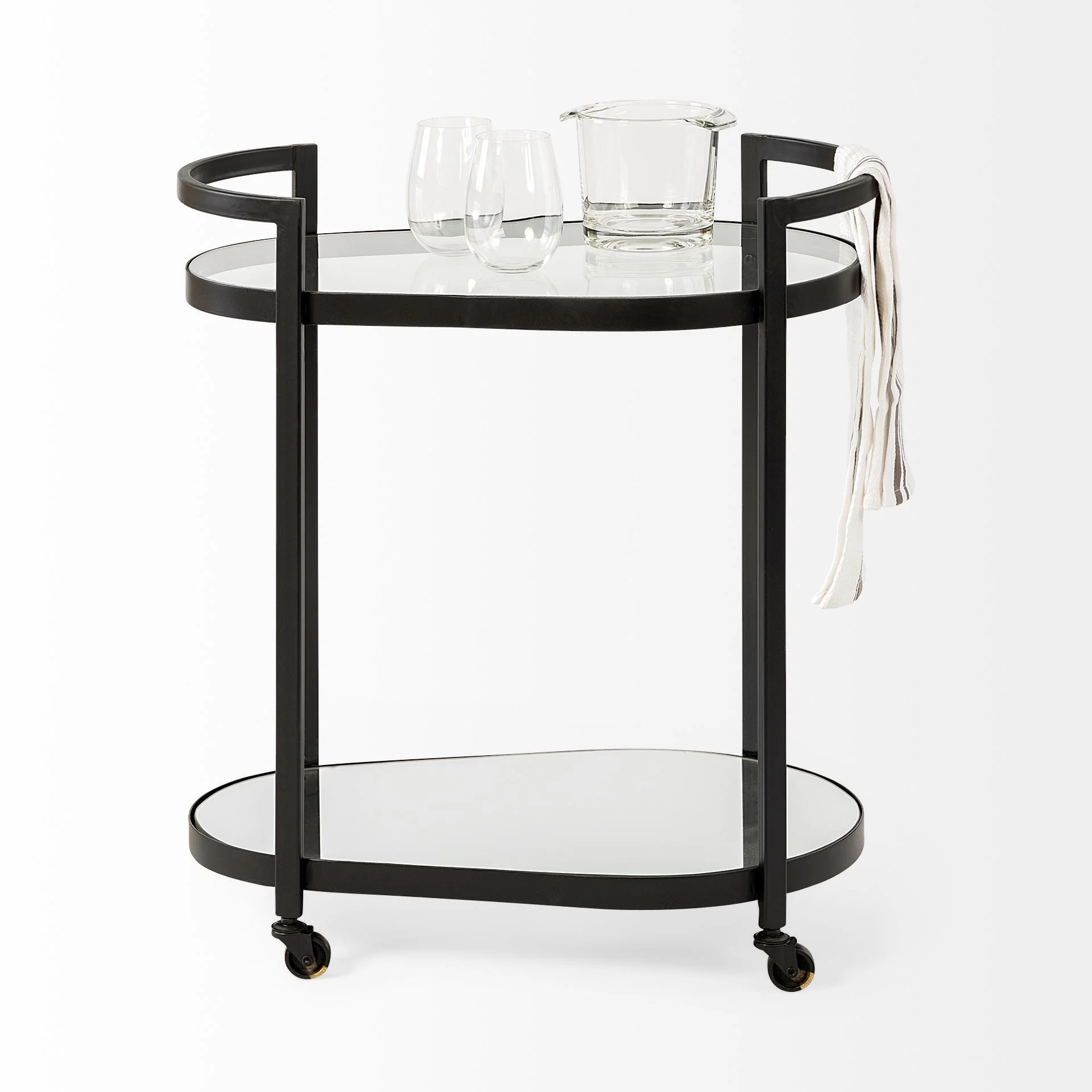 Cyclider Black Metal With Two Mirror Glass Shelves Bar Cart By Homeroots - Image 5