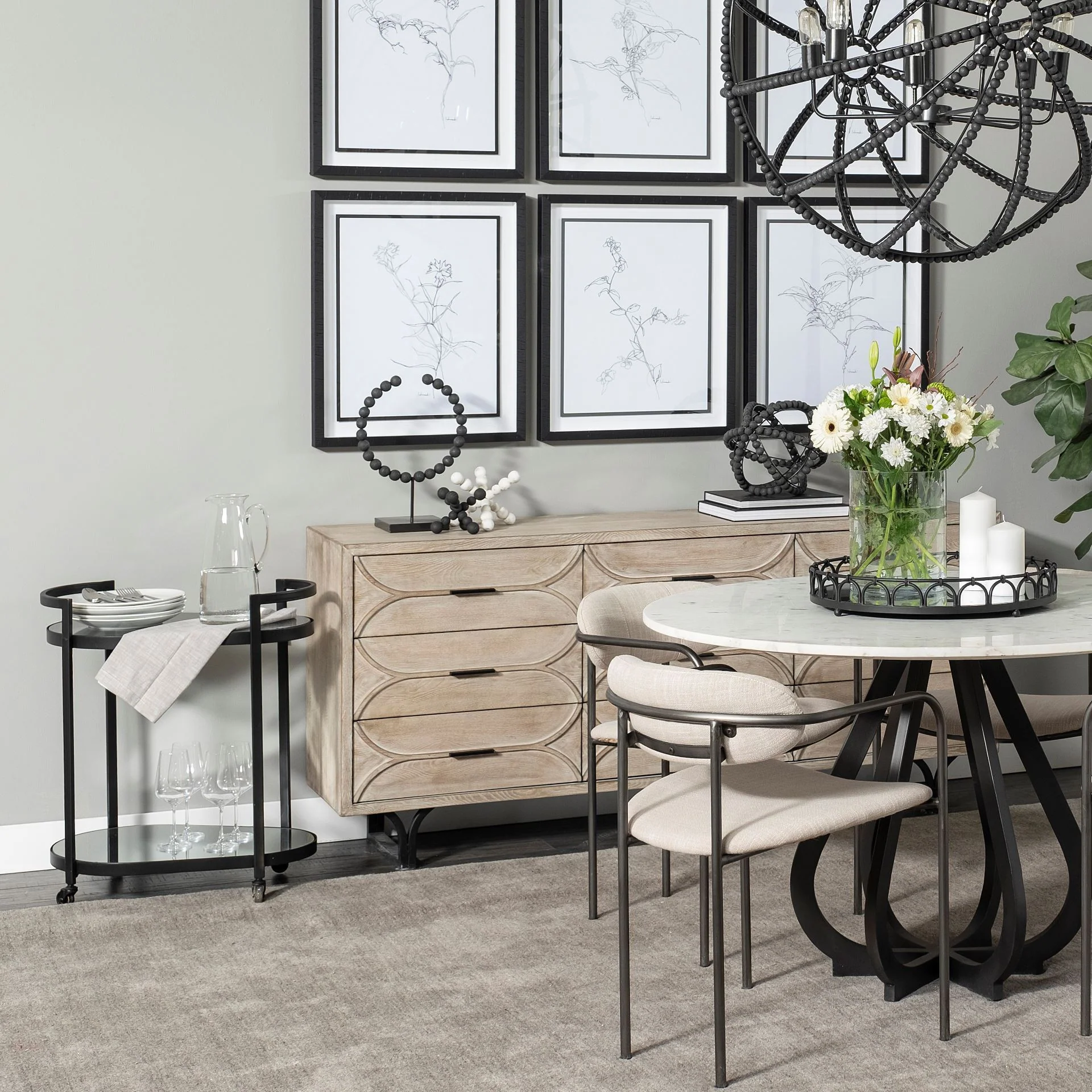 Cyclider Black Metal With Two Mirror Glass Shelves Bar Cart By Homeroots - Image 6