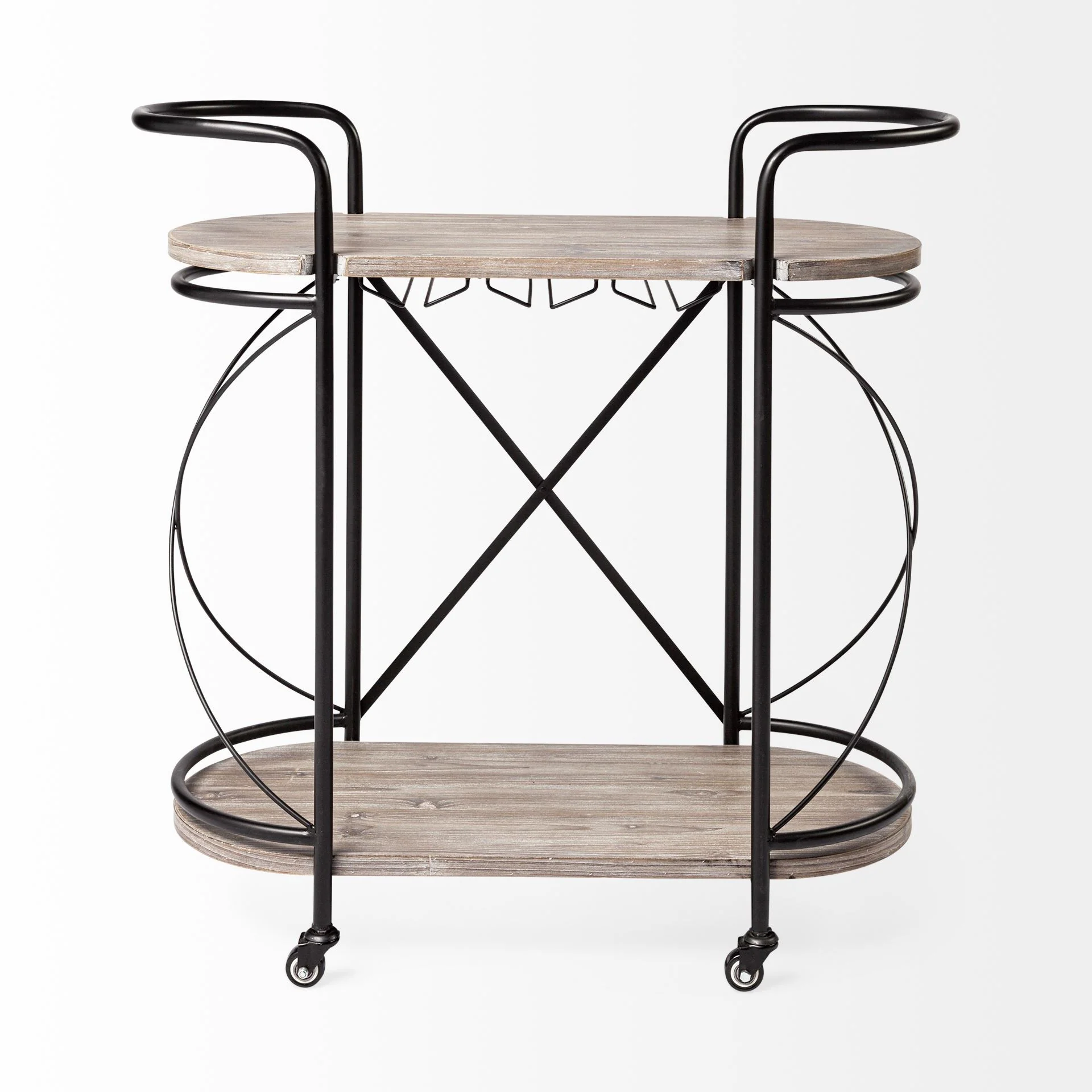 Cyclider Black Metal With Two Wooden Shelves Bar Cart By Homeroots - Image 2
