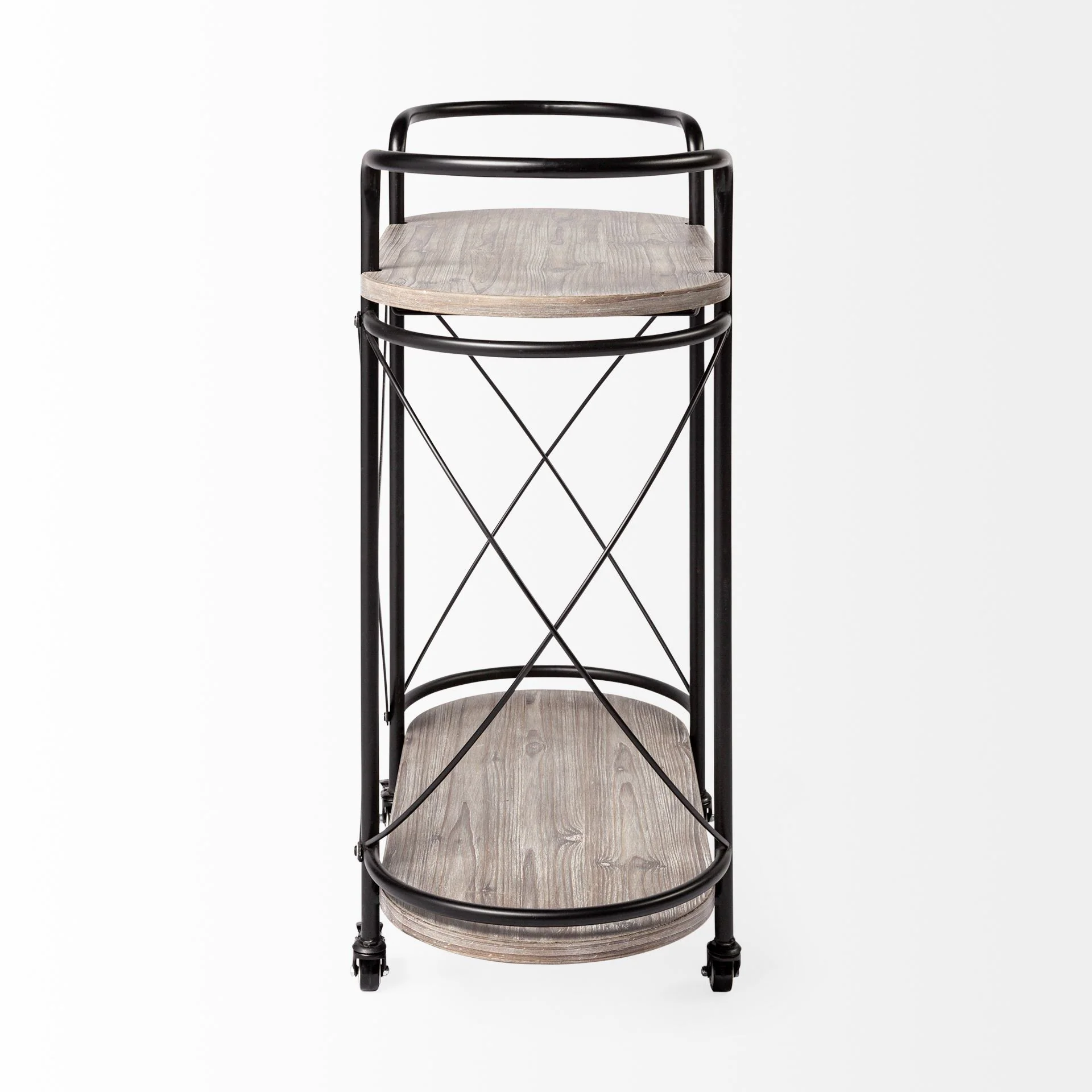 Cyclider Black Metal With Two Wooden Shelves Bar Cart By Homeroots - Image 3