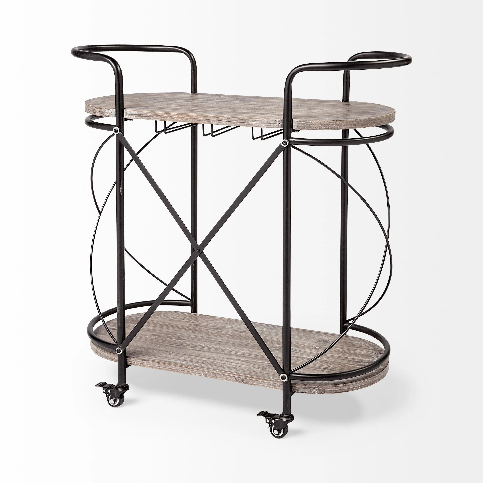 Cyclider Black Metal With Two Wooden Shelves Bar Cart By Homeroots - Image 4