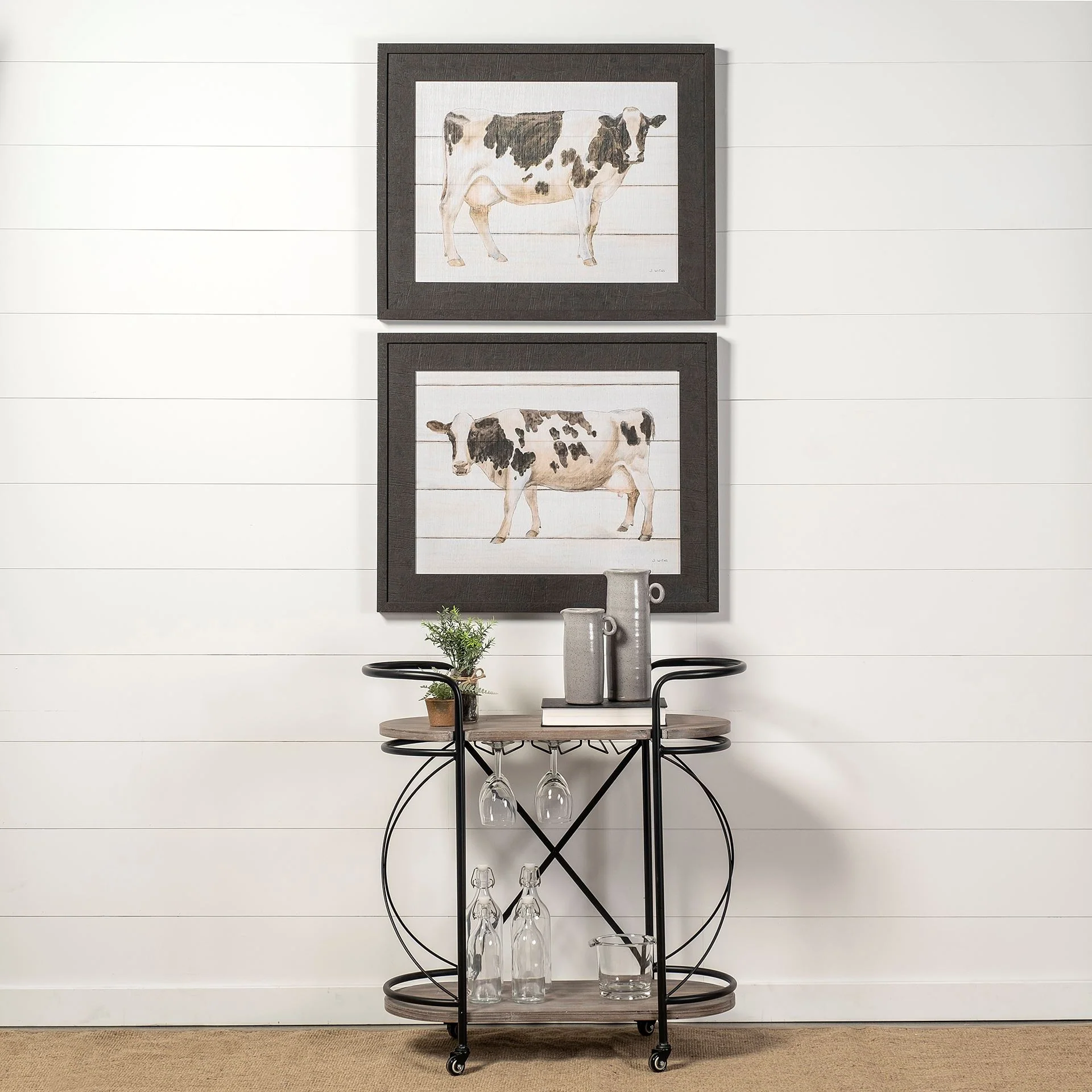 Cyclider Black Metal With Two Wooden Shelves Bar Cart By Homeroots - Image 5