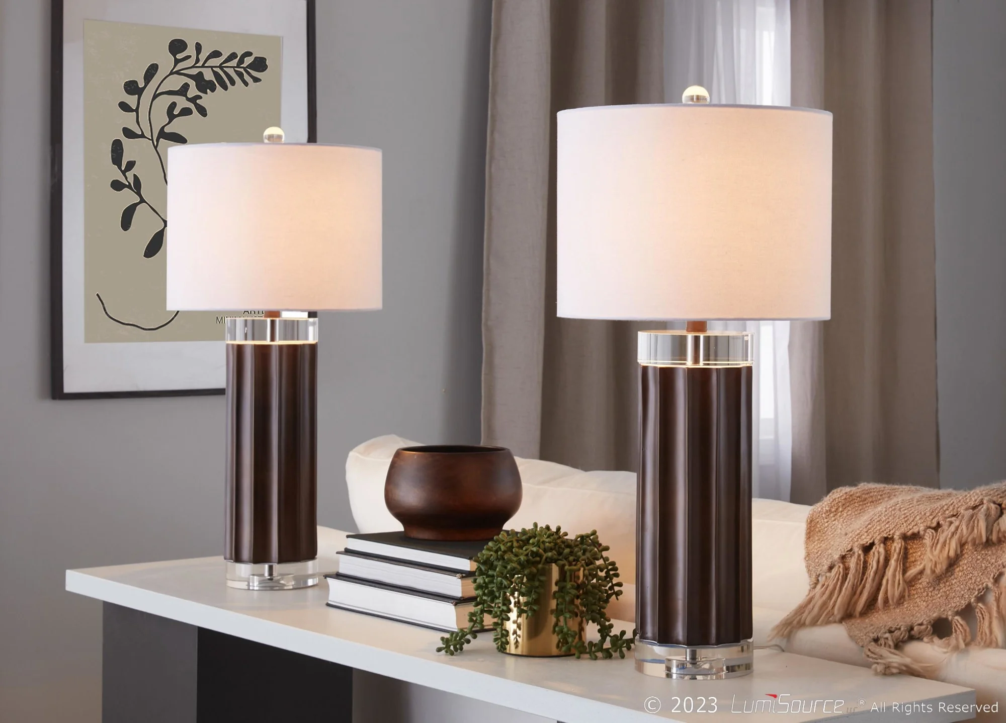 Cylinder Fluted 29.25" Polyresin Table Lamp - Set of 2 By LumiSource - GTP29-CYLFLT BNW2 - Image 2