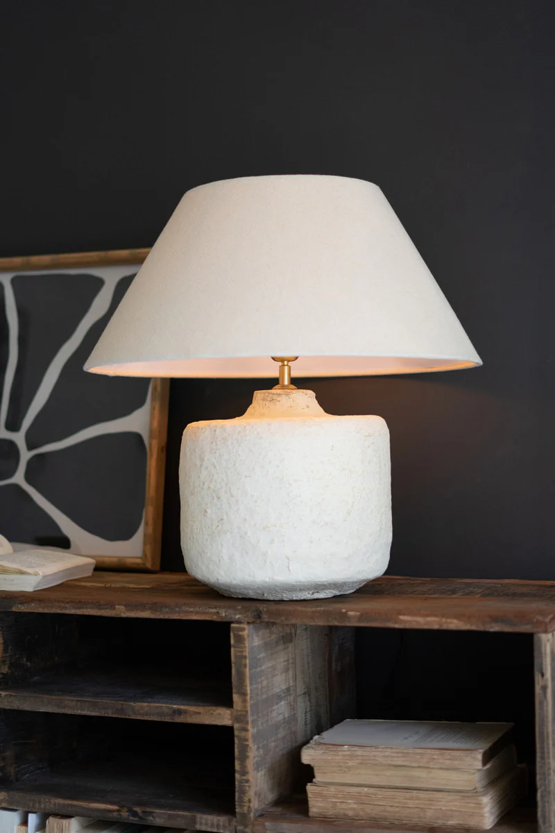 Cylinder Paper Mache Table Lamp Base W Fabric Lamp Shade By Kalalou - Image 2