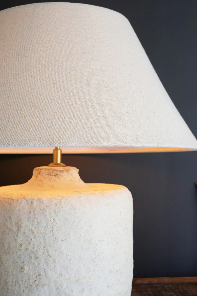 Cylinder Paper Mache Table Lamp Base W Fabric Lamp Shade By Kalalou - Image 3