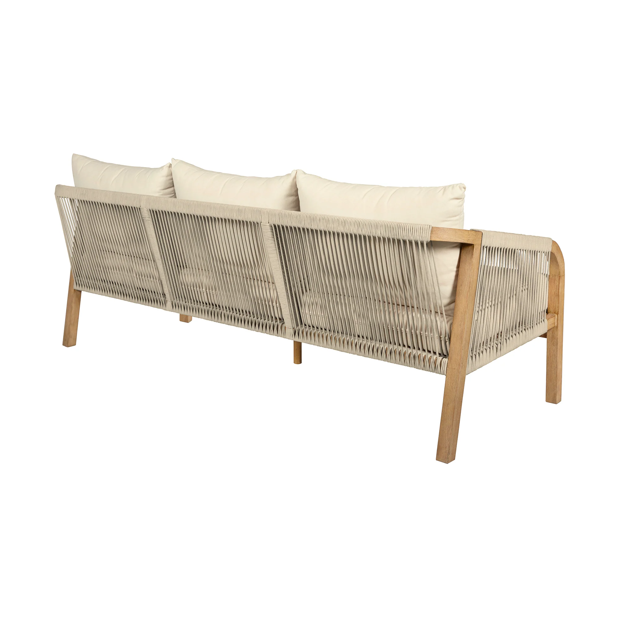 Cypress Outdoor Patio 4 Piece Conversation Set in Blonde Eucalyptus Wood and Light Gray Rope with Ivory Olefin Cushions By Armen Living - Image 5
