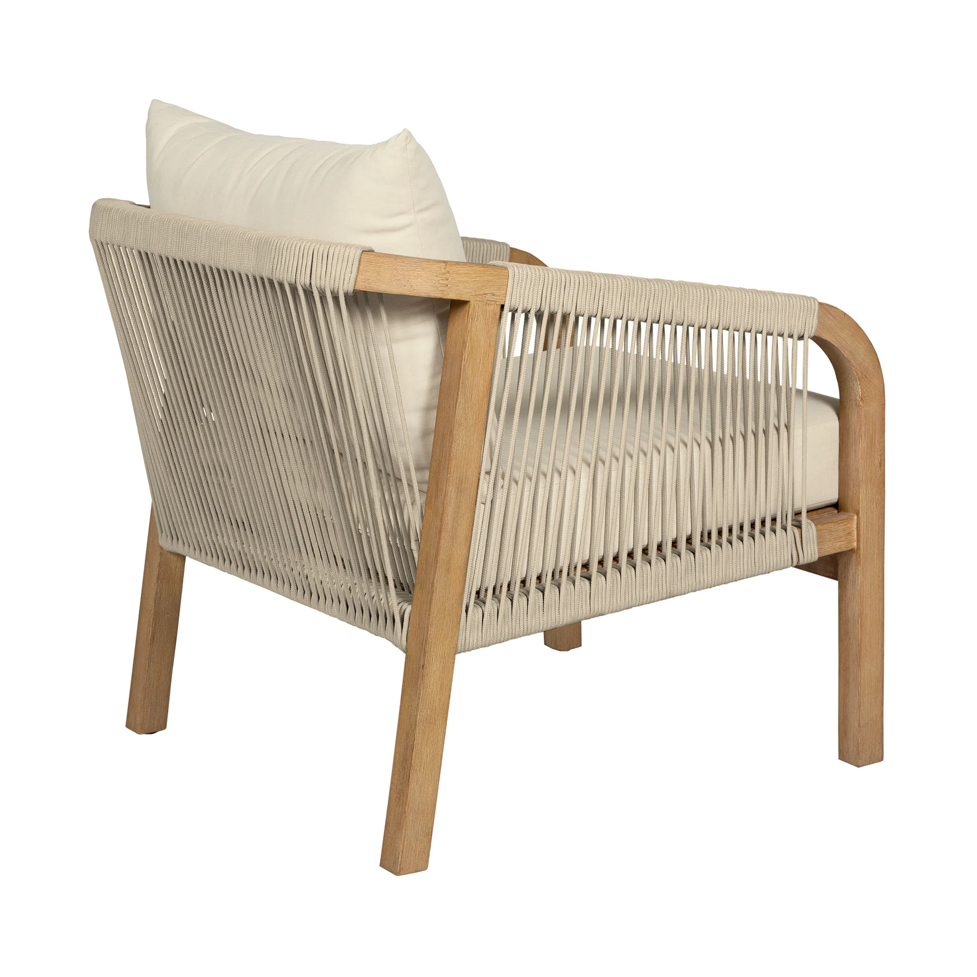 Cypress Outdoor Patio 4 Piece Conversation Set in Blonde Eucalyptus Wood and Light Gray Rope with Ivory Olefin Cushions By Armen Living - Image 7