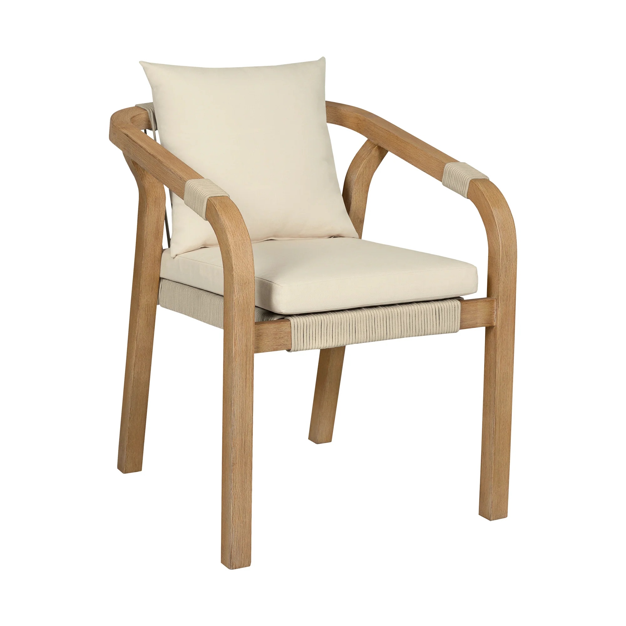 Cypress Outdoor Patio 7 Piece Dining Set in Blonde Eucalyptus Wood and Light Gray Rope with Ivory Olefin Cushions By Armen Living - Image 3