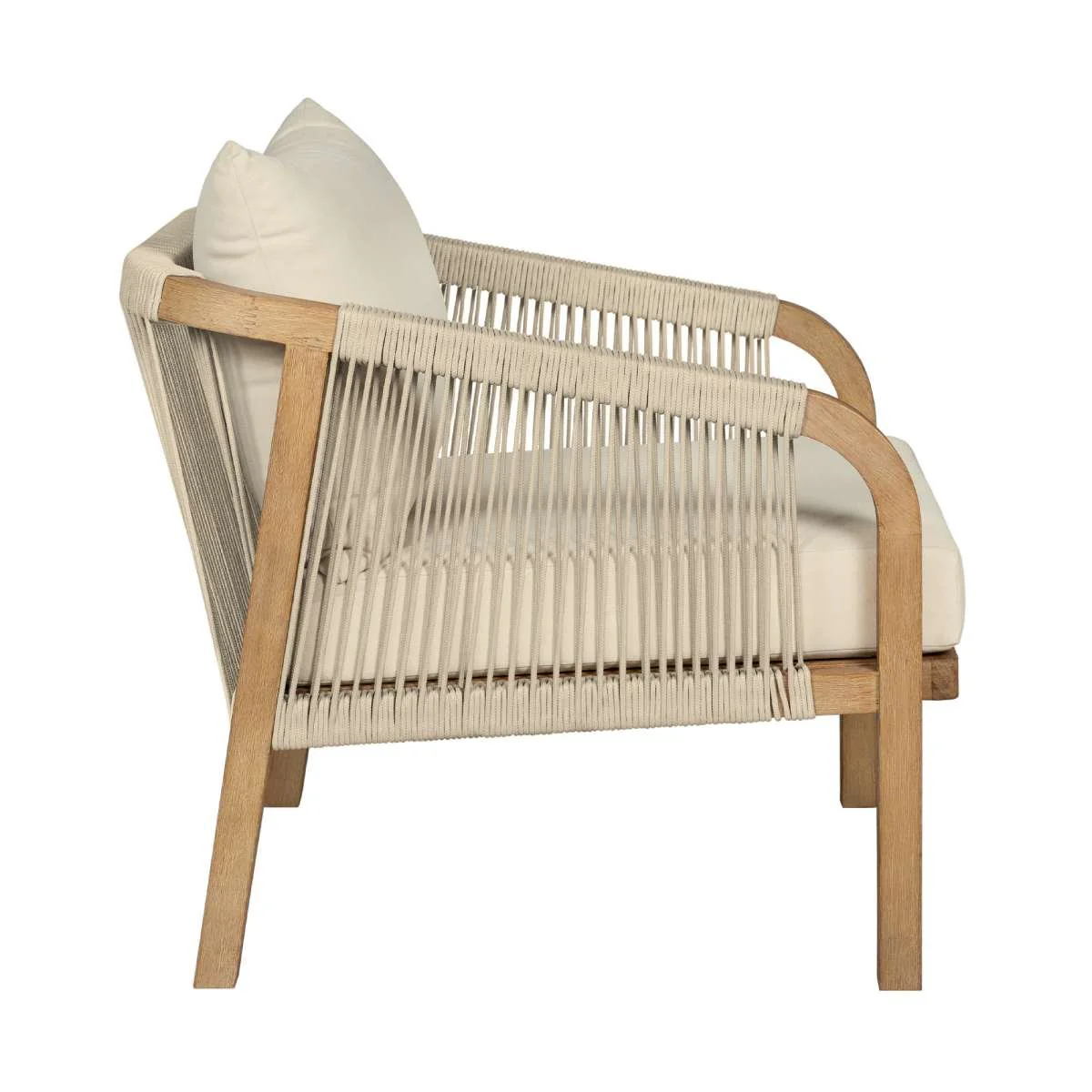 Cypress Outdoor Patio Chair in Blonde Eucalyptus Wood and Light Gray Rope with Ivory Olefin Cushions By Armen Living - Image 4