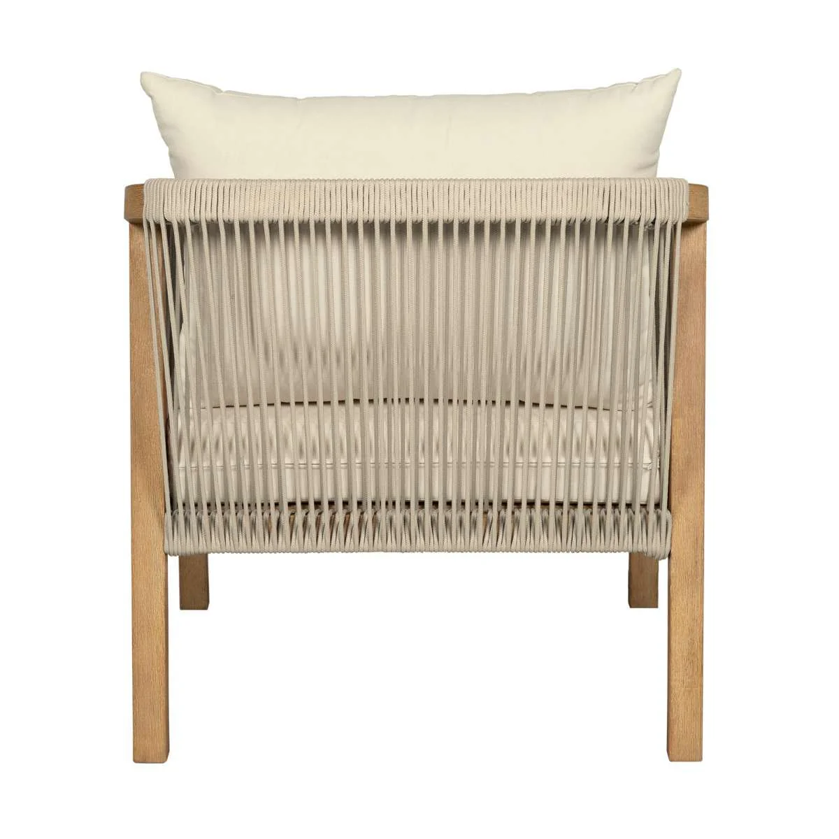 Cypress Outdoor Patio Chair in Blonde Eucalyptus Wood and Light Gray Rope with Ivory Olefin Cushions By Armen Living - Image 5
