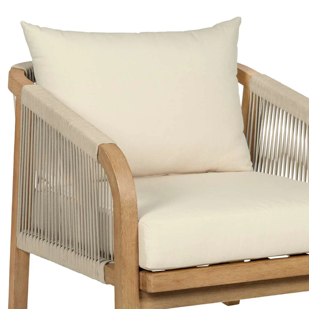 Cypress Outdoor Patio Chair in Blonde Eucalyptus Wood and Light Gray Rope with Ivory Olefin Cushions By Armen Living - Image 6